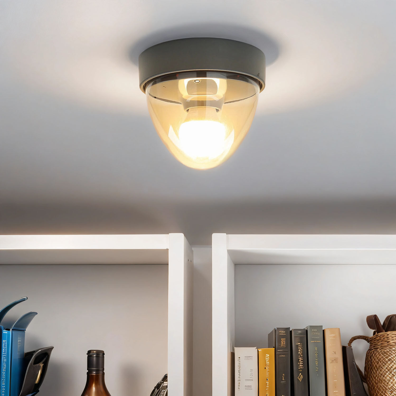 Kleine Deckenlampe Bad Ø18cm rund Grau IP44 E27 Deckenleuchte