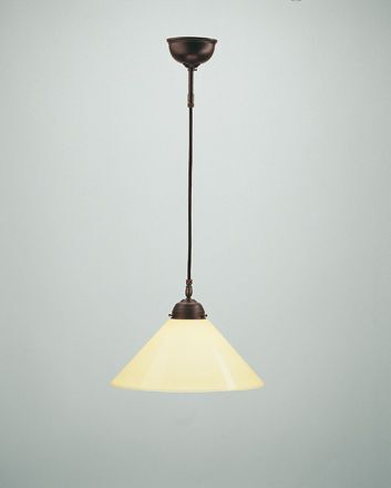 Lampe à suspendre laiton antique verre ivoire E27 Ø30 cm