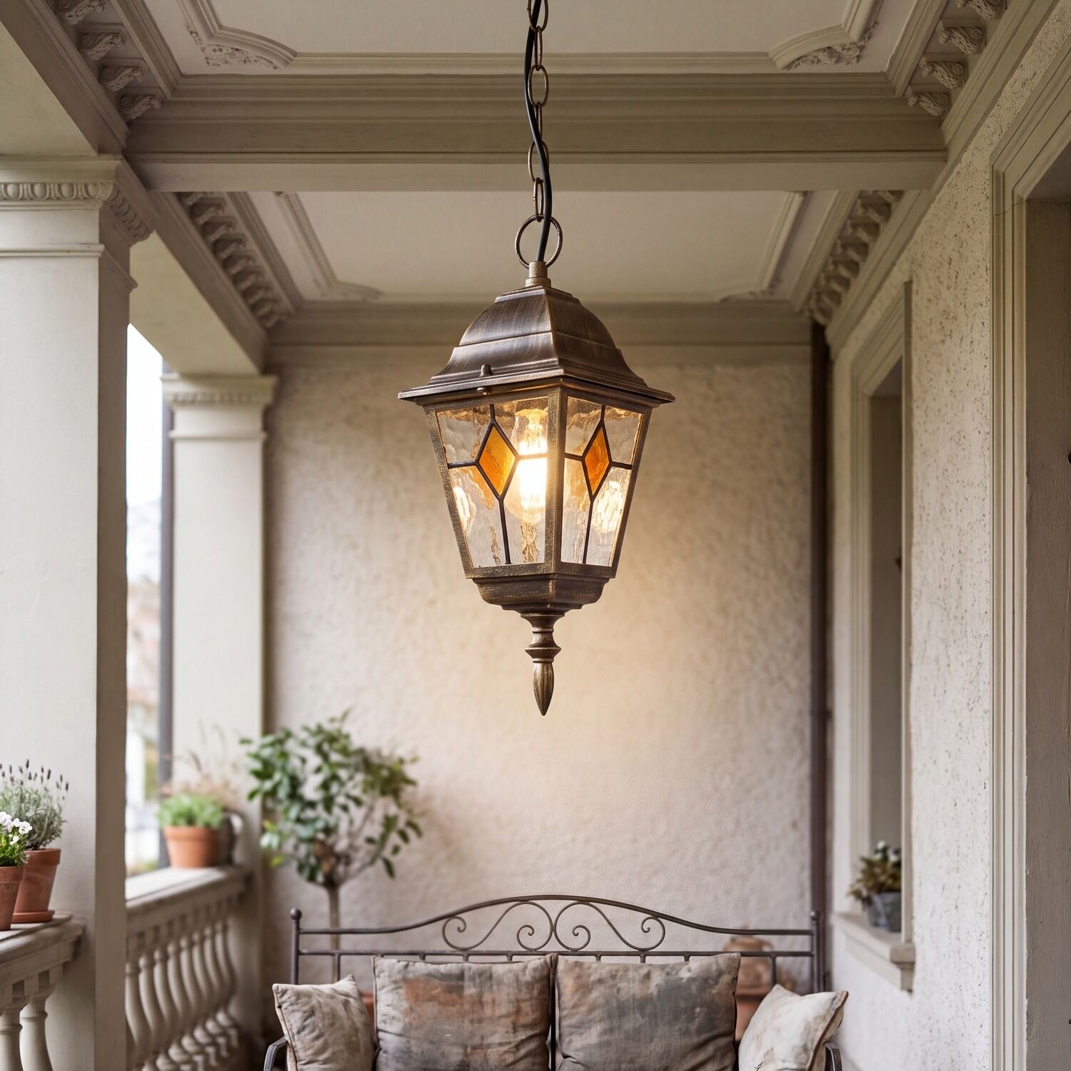 le33203-haengeleuchte-garten-terrasse-aussen-glas-aluminium-rustikal-e27-ip44-dimmbar-verstellbar-kupfer-08 hängelampe, kettenspannung, kupferfarbig, lanternen-stil, aussenbereich