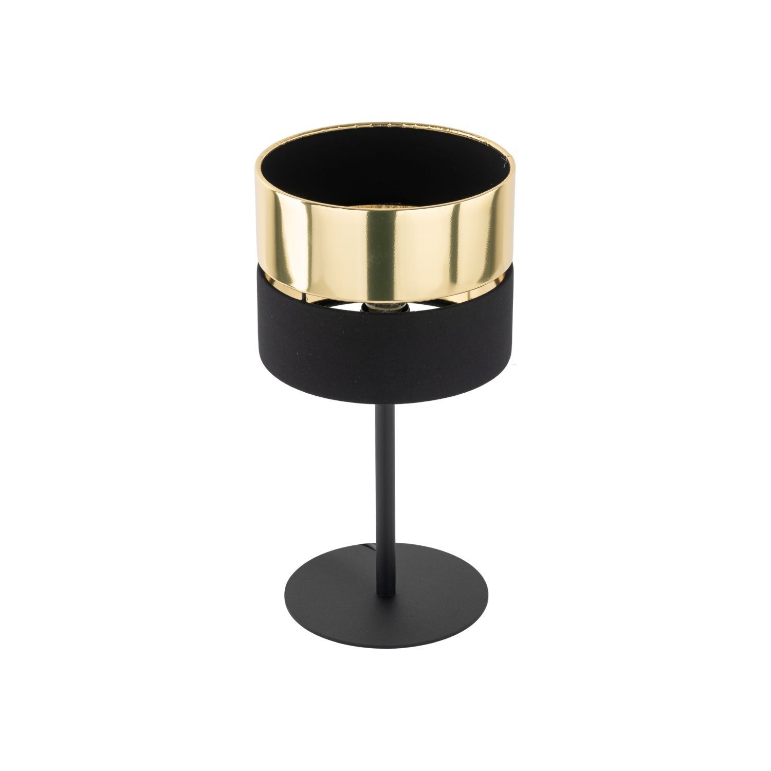 Tischlampe Schwarz Gold 38,5 cm Ø 20 cm H: Stoff Metall E27 Tischlampe Schwarz Gold 38,5 cm Ø 20 cm H: Stoff Metall E27