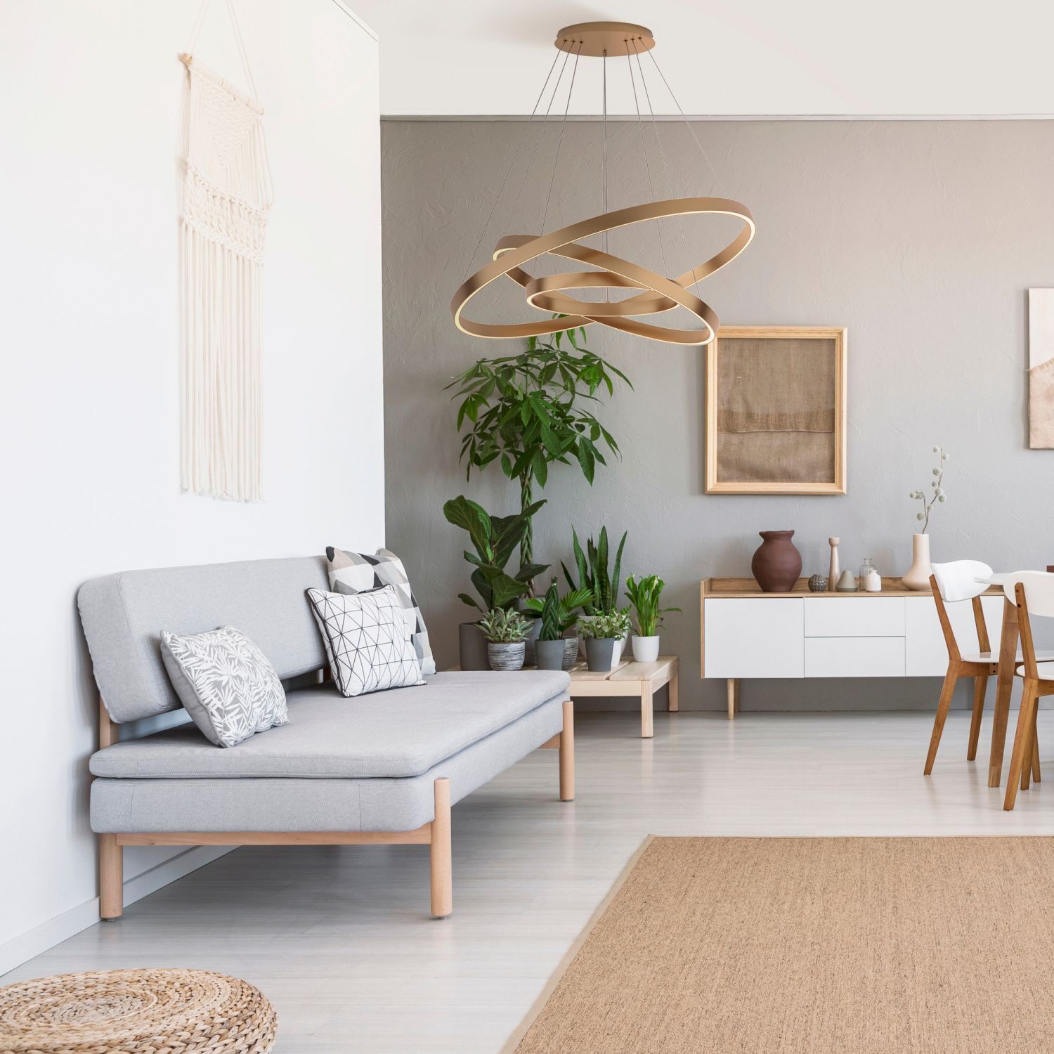 Lustre LED Aluminium Ø 80 cm H : max. 120 cm rond Dekoration für Zuhause, Pflanze, Teppich, Mobiliar, Wohnzimmer