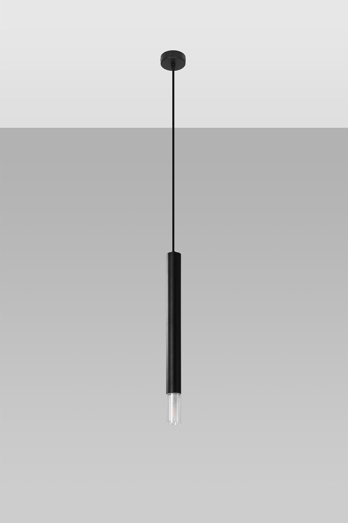 Suspension Noir Cylindre Ø 4 cm étroit Métal Verre