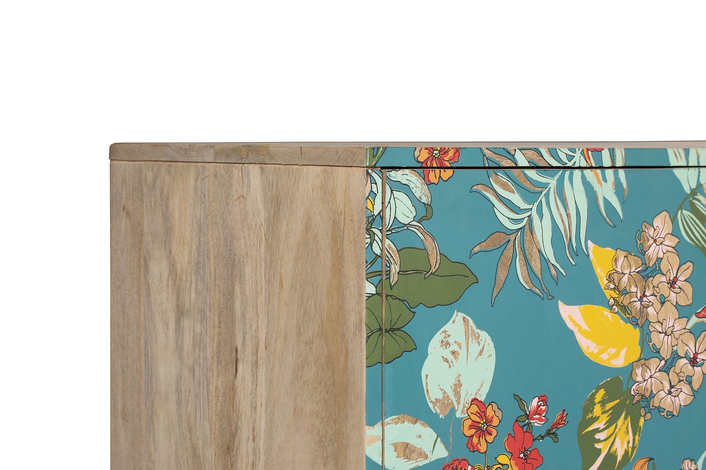 Florales Sideboard Bunt Türkis aus Mangoholz MDF B: 90 cm Moebel, Anrichte, Schrank, Schublade, Kabinett