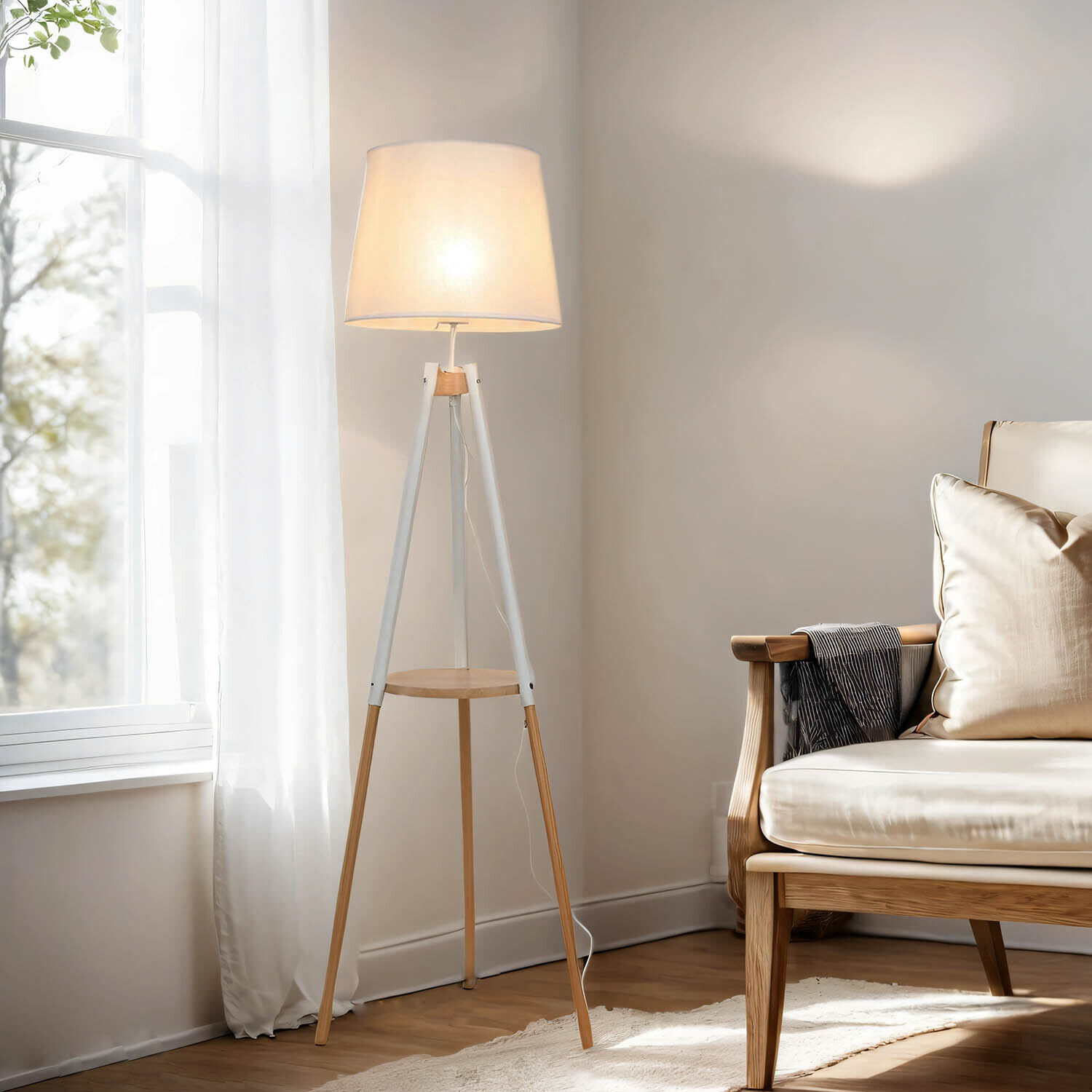 Lampadaire VAIO Blanc Bois Tripode scandinave