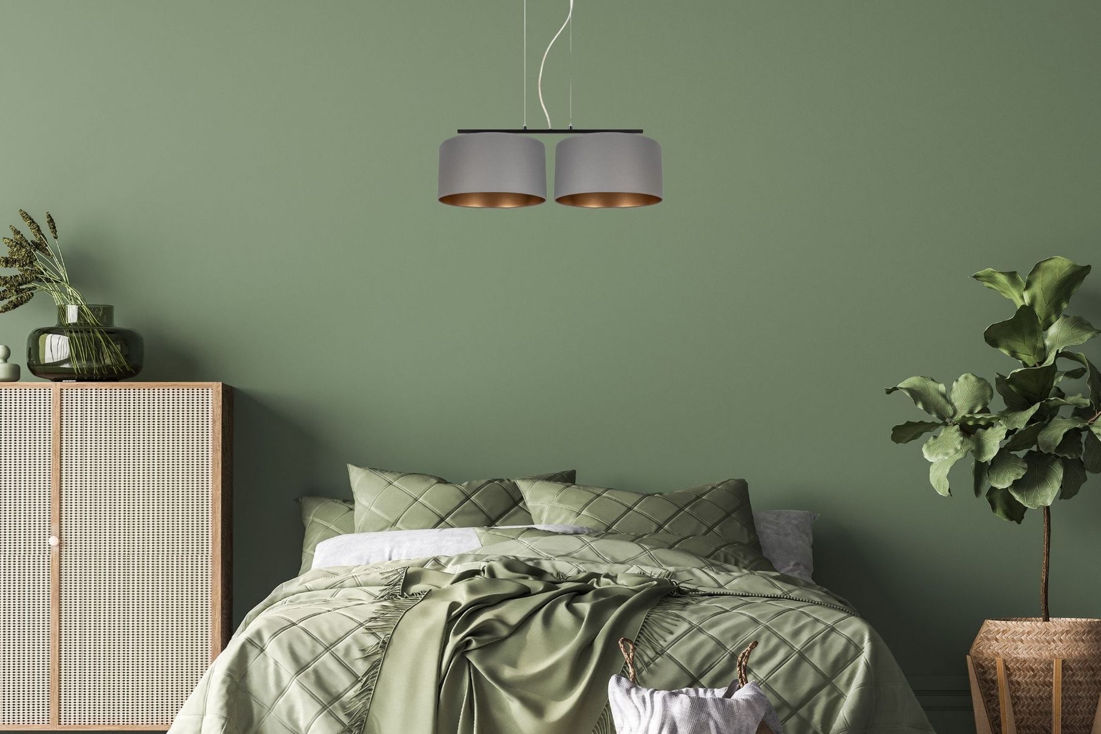 Tissu Lampe à suspendre éblouissante graphite or E27 70 cm de long