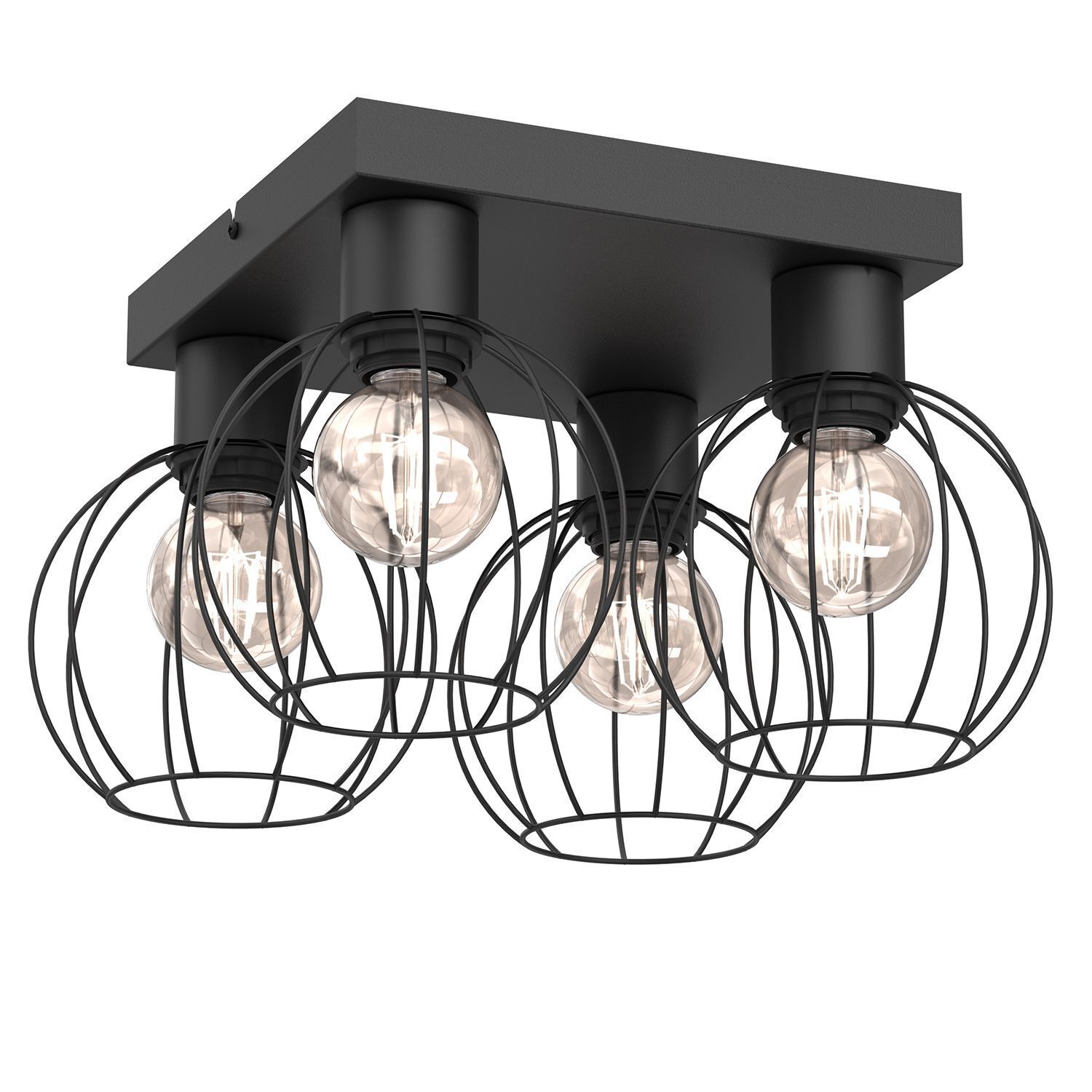 Plafonnier métal fil noir E27 L:36 cm carré