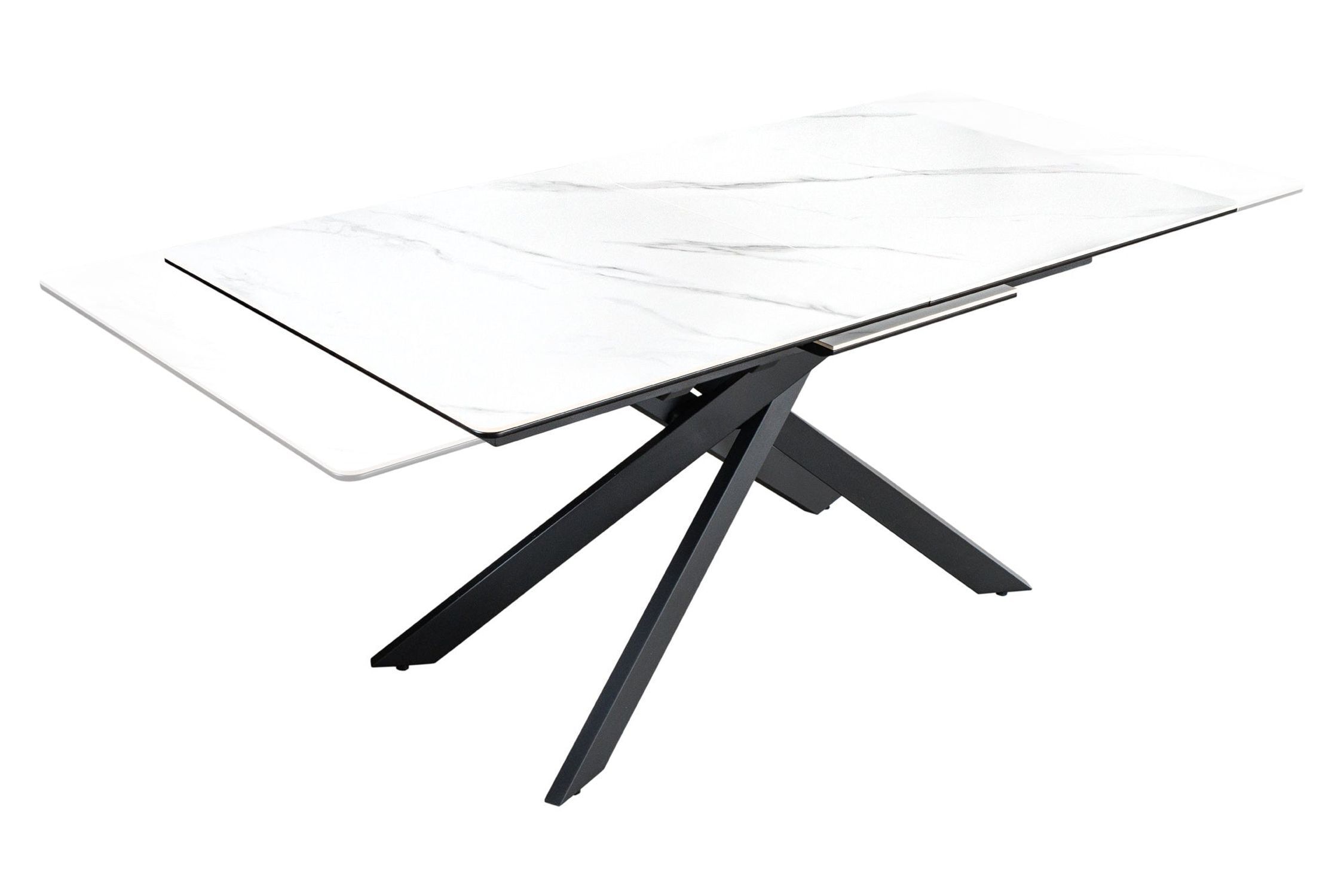 Table de salle à manger extensible céramique métal blanc noir