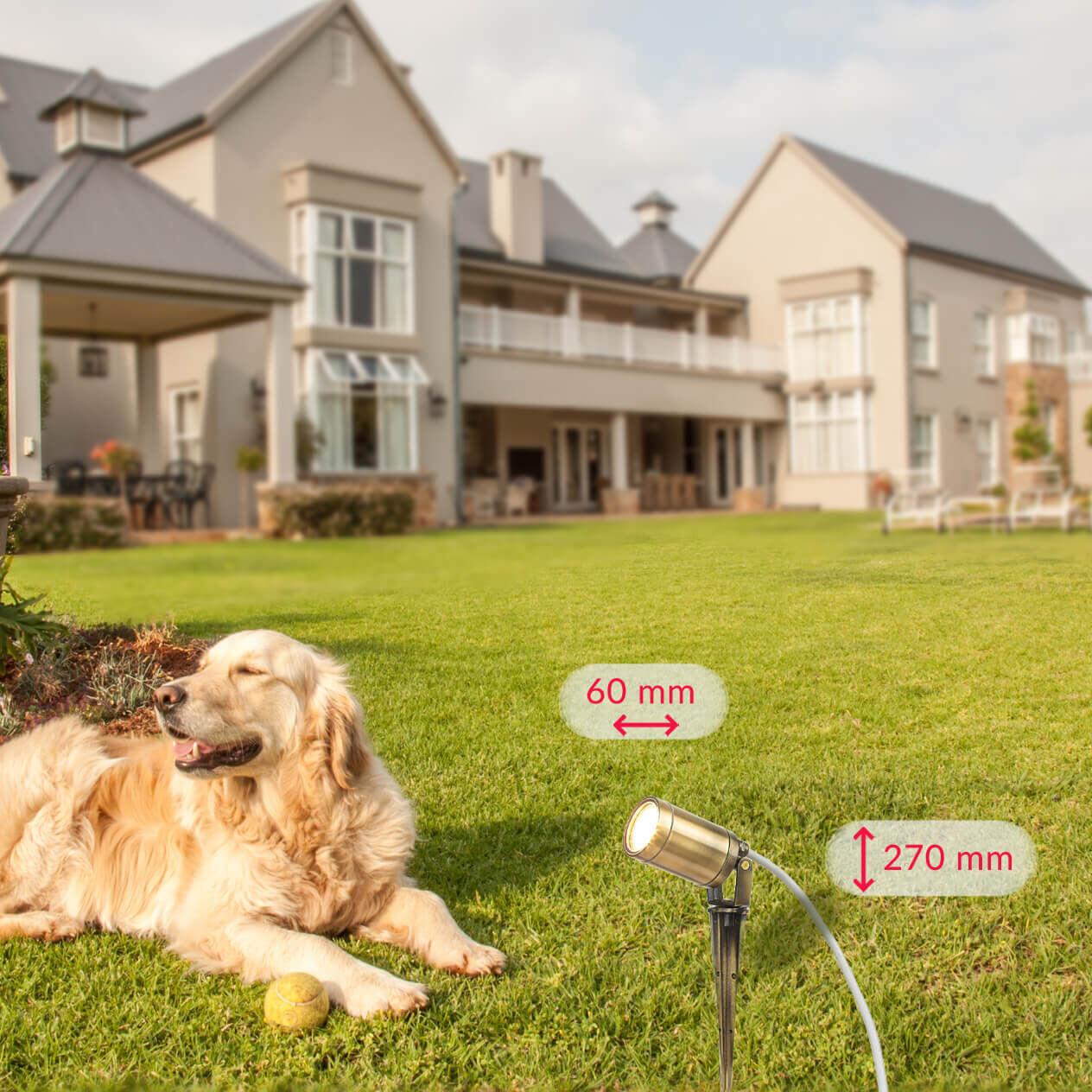 Projecteur de jardin avec piquet de terre laiton massif GU10 IP64 Gras, Nachbarschaft, Rasen, Hund, Vorort