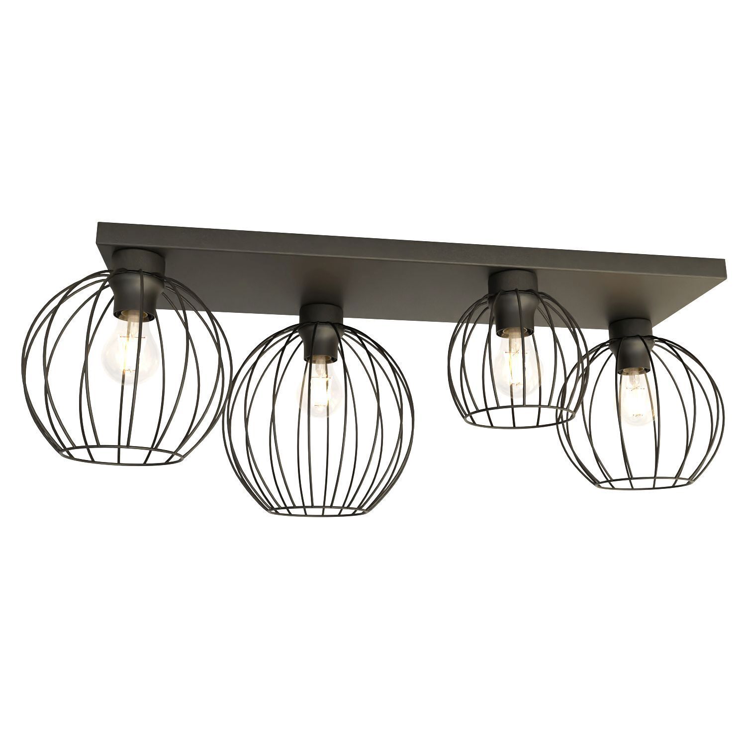 Plafonnier Retro Noir Fil E27 3-flmg 70 cm de long