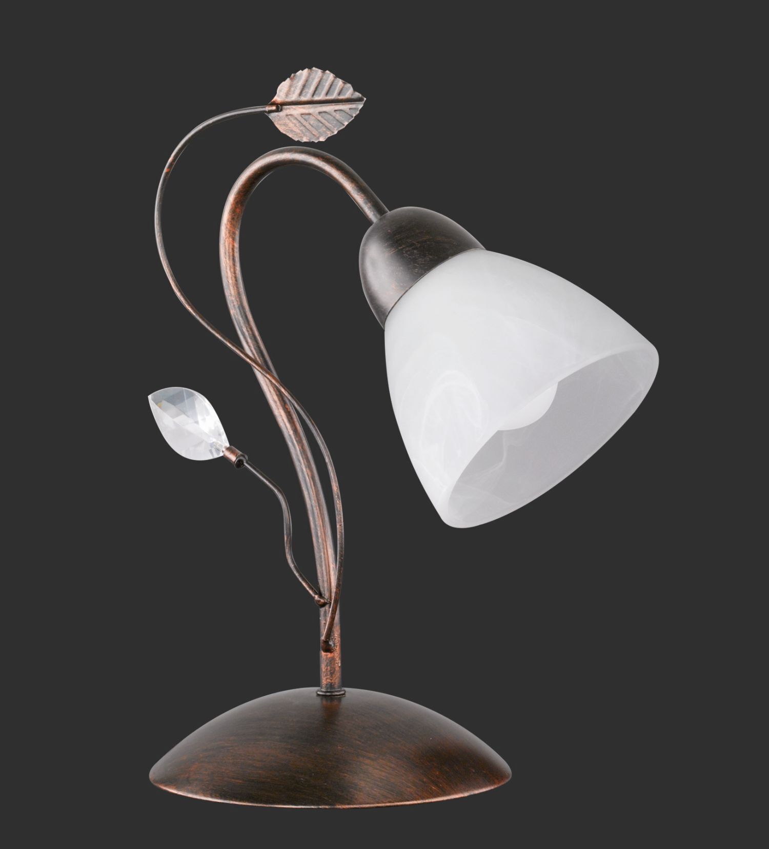 Lampe de table florale métal verre E14 32 cm rouille antique