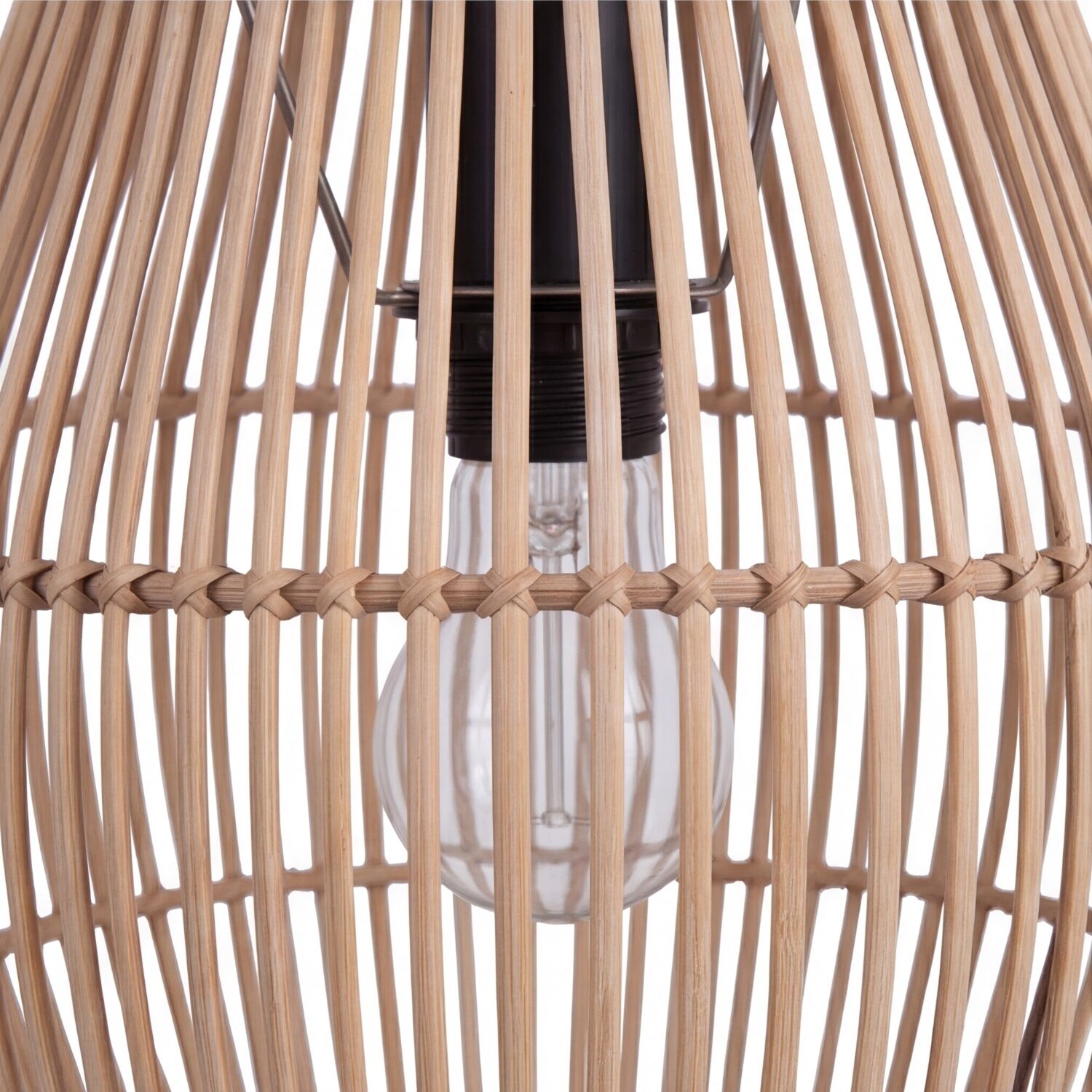 Moderne Pendelleuchte Bambus Natur Schwarz Ø30 cm E27 Hängeleuchte, Rattan, Lichtkörper, Glühbirne, Korbdesign