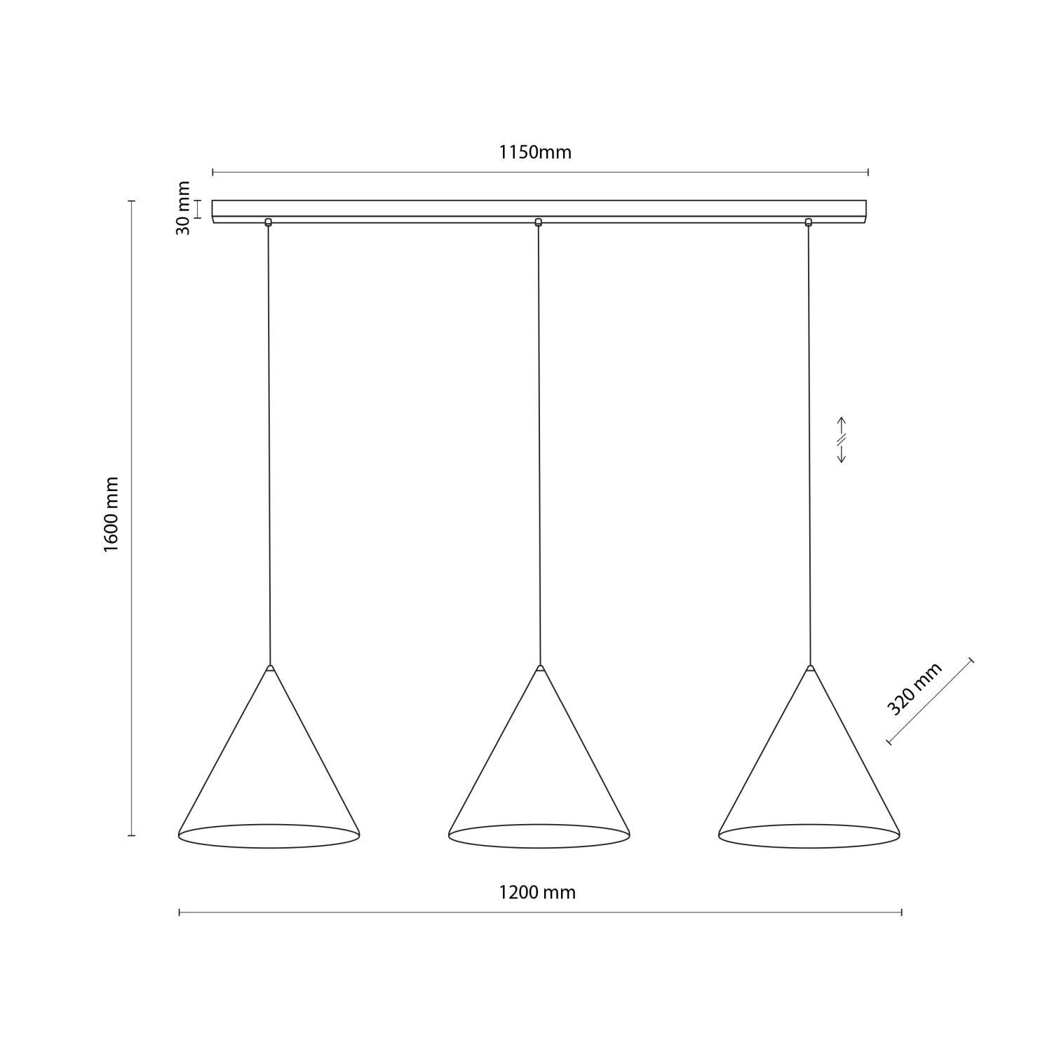 Lampe à suspendre noire 3 flammes métal E27 réglable en hauteur