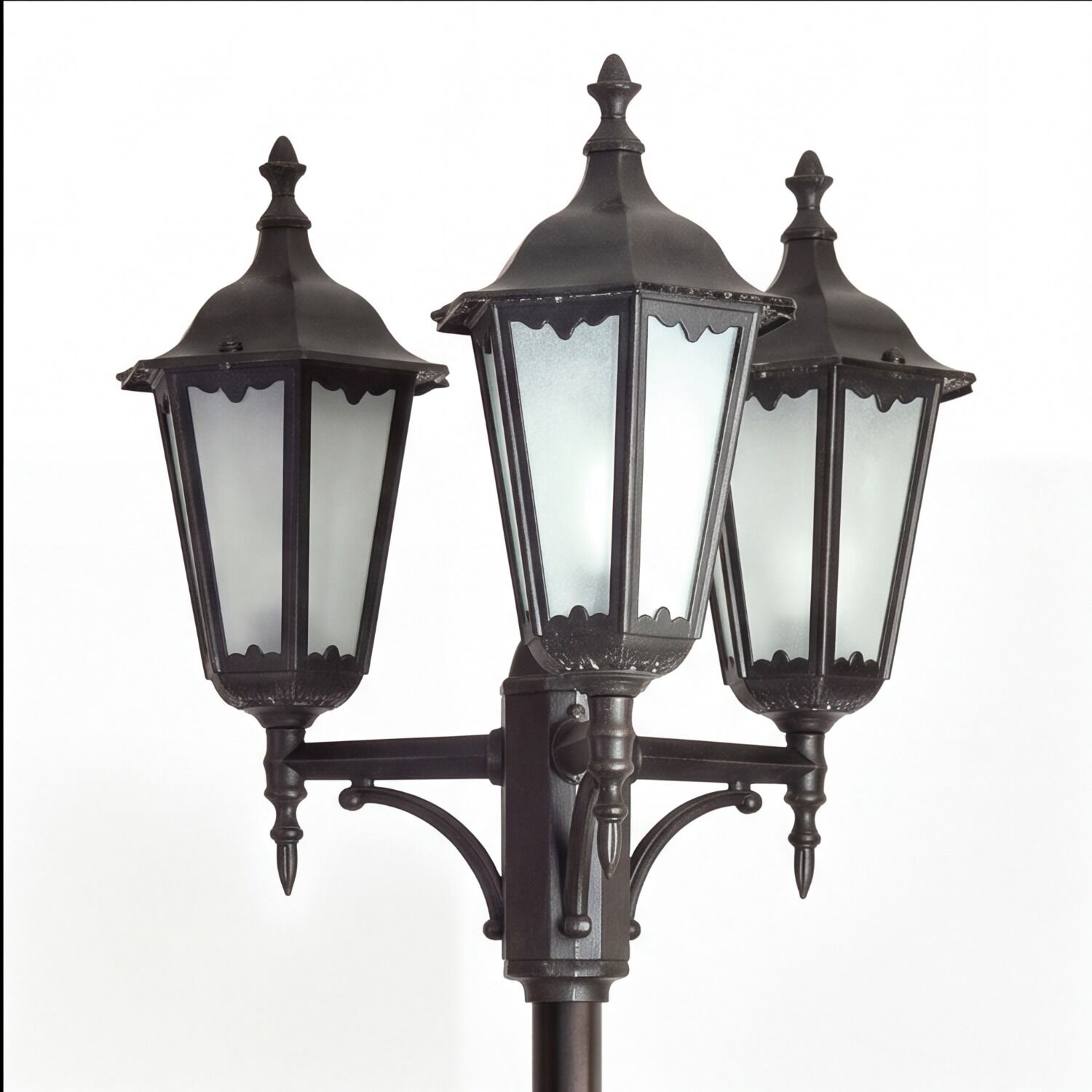 le51588-stehlampe-laternenpfahl-mastleuchte-garten-terrasse-auffahrt-aussen-metall-glas-matt-klassisch-rustikal-antik-3-flammig-schwarz-03 Laterne, Gartenlaterne, Standleuchte, Metall, Schwarz