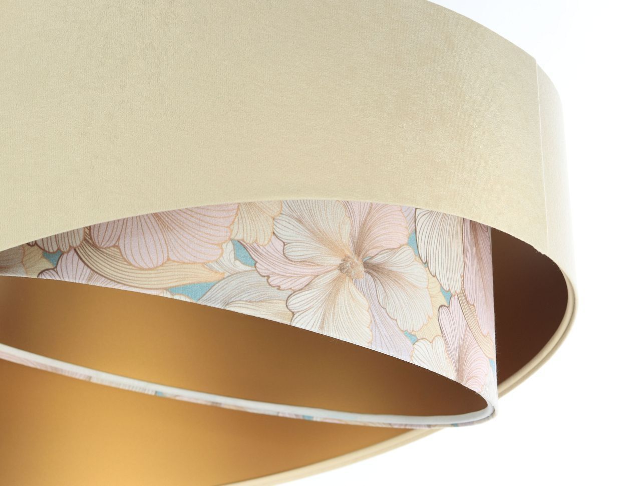 Suspension ronde D : 50 cm E27 Tissu en beige crème or