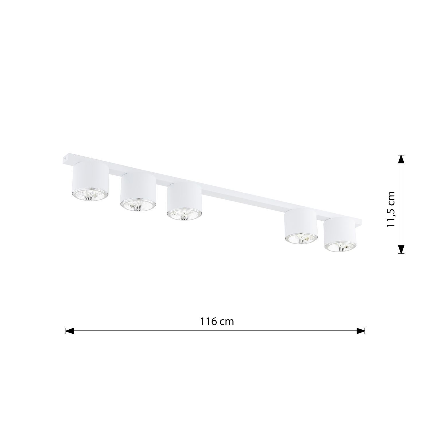 Plafonnier métallique 116 cm de long Blanc 5 flammes GU10 AR111