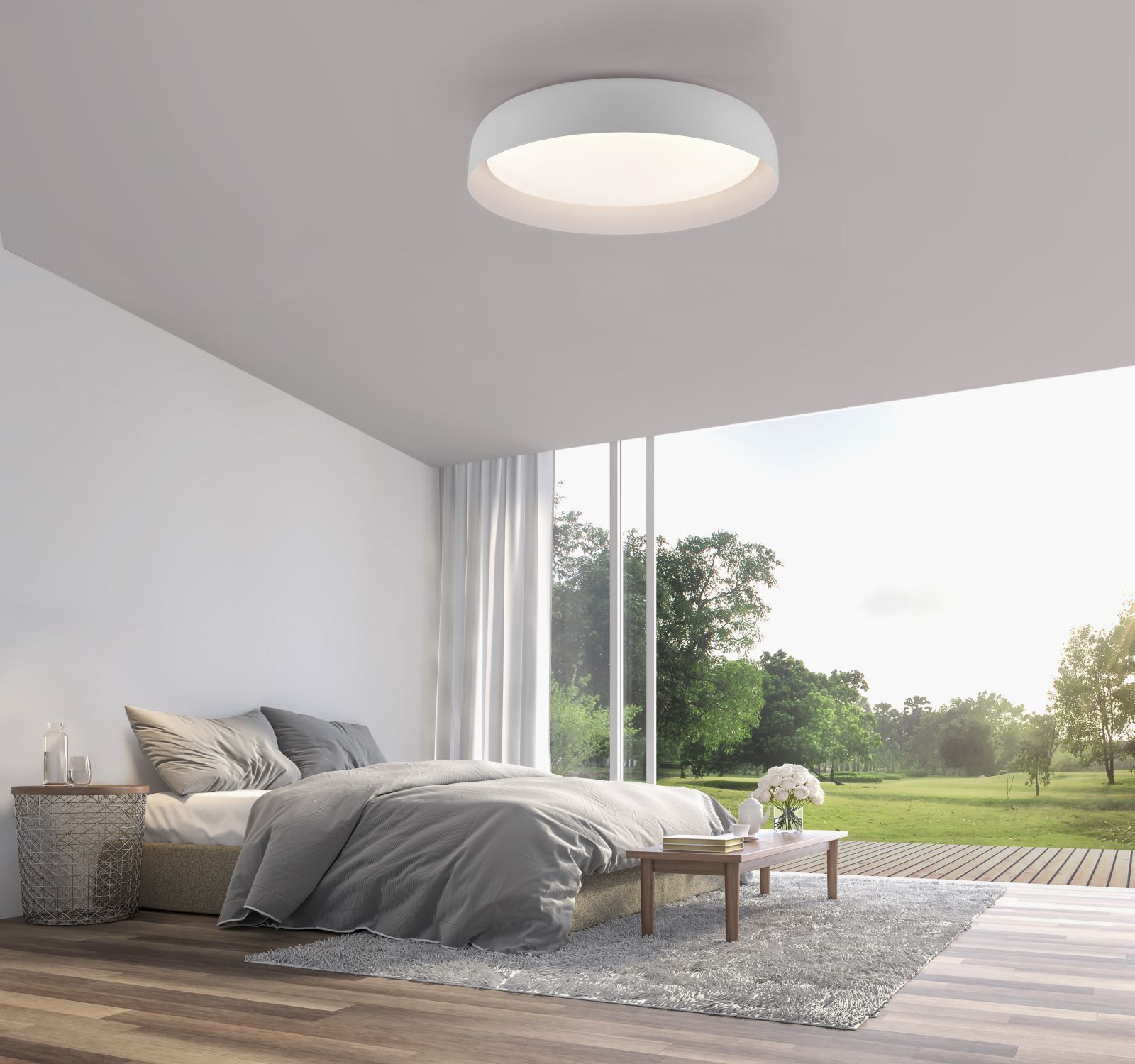 Dimmbare LED Deckenlampe Weiß Ø57 cm 3850 lm Modern Deckenleuchte, Dekoration für Zuhause, Drinnen, Innenarchitektur