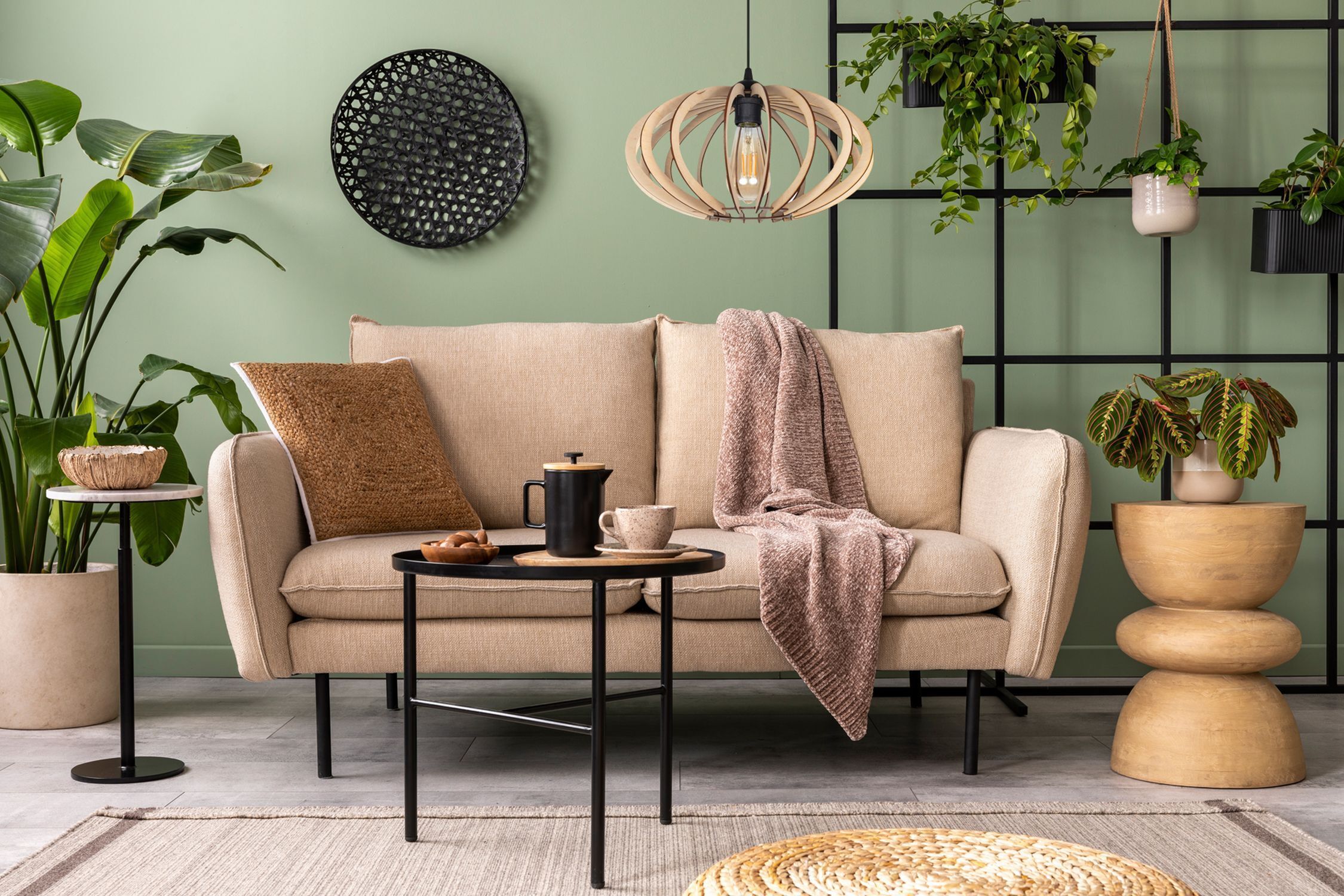 Suspension décorative en bois E27 Ø35 cm en noir