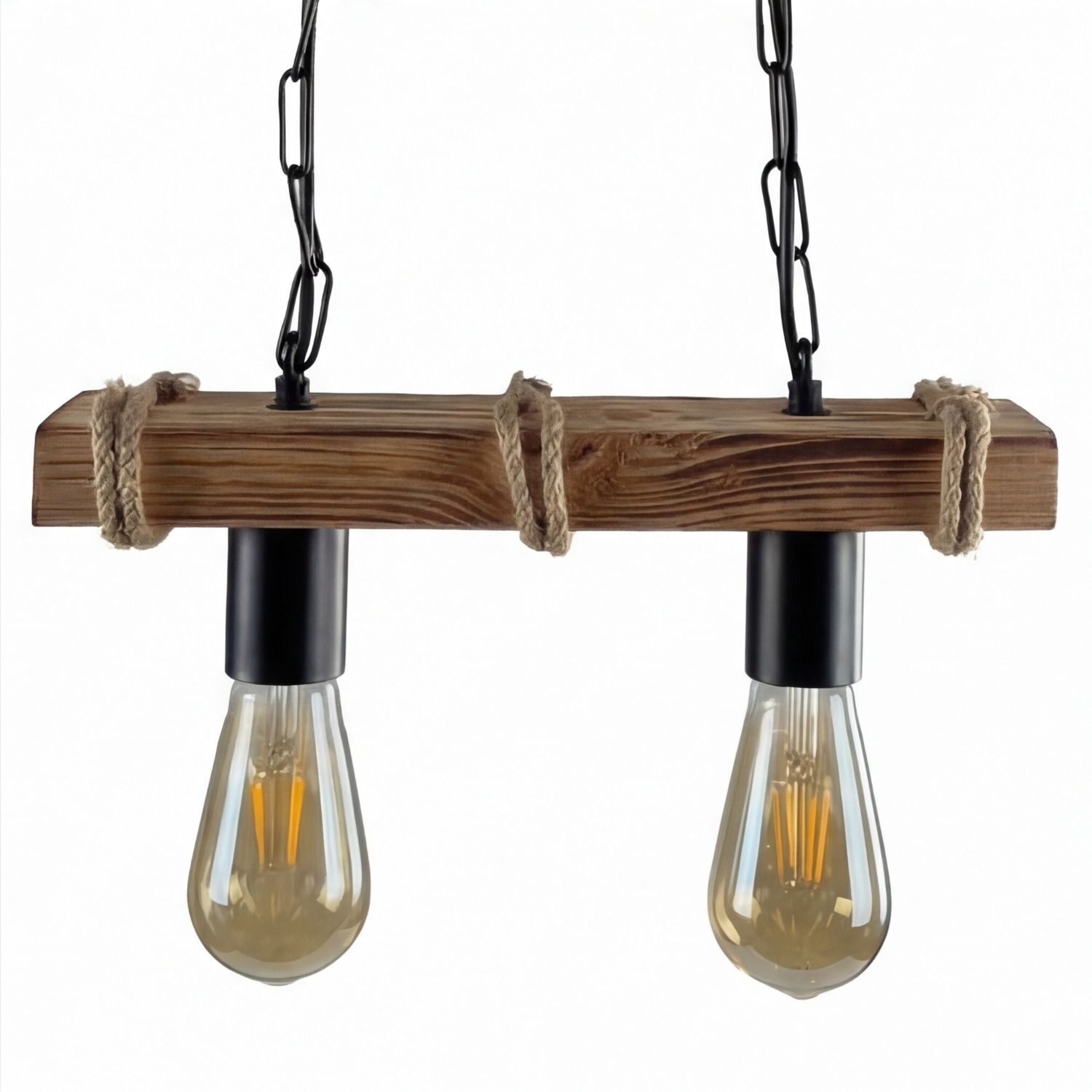 Hängeleuchte, Holzbar, Lichtampe, Zwei Glühbirnen, Rope-Pendant