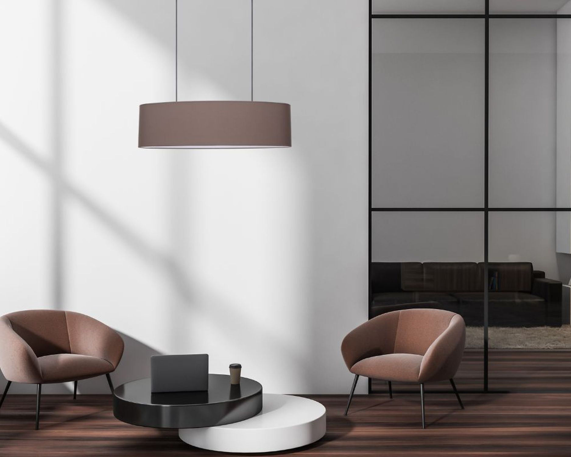 Confortable lampe à suspendre tissu brun 2 flammes E27 70 cm