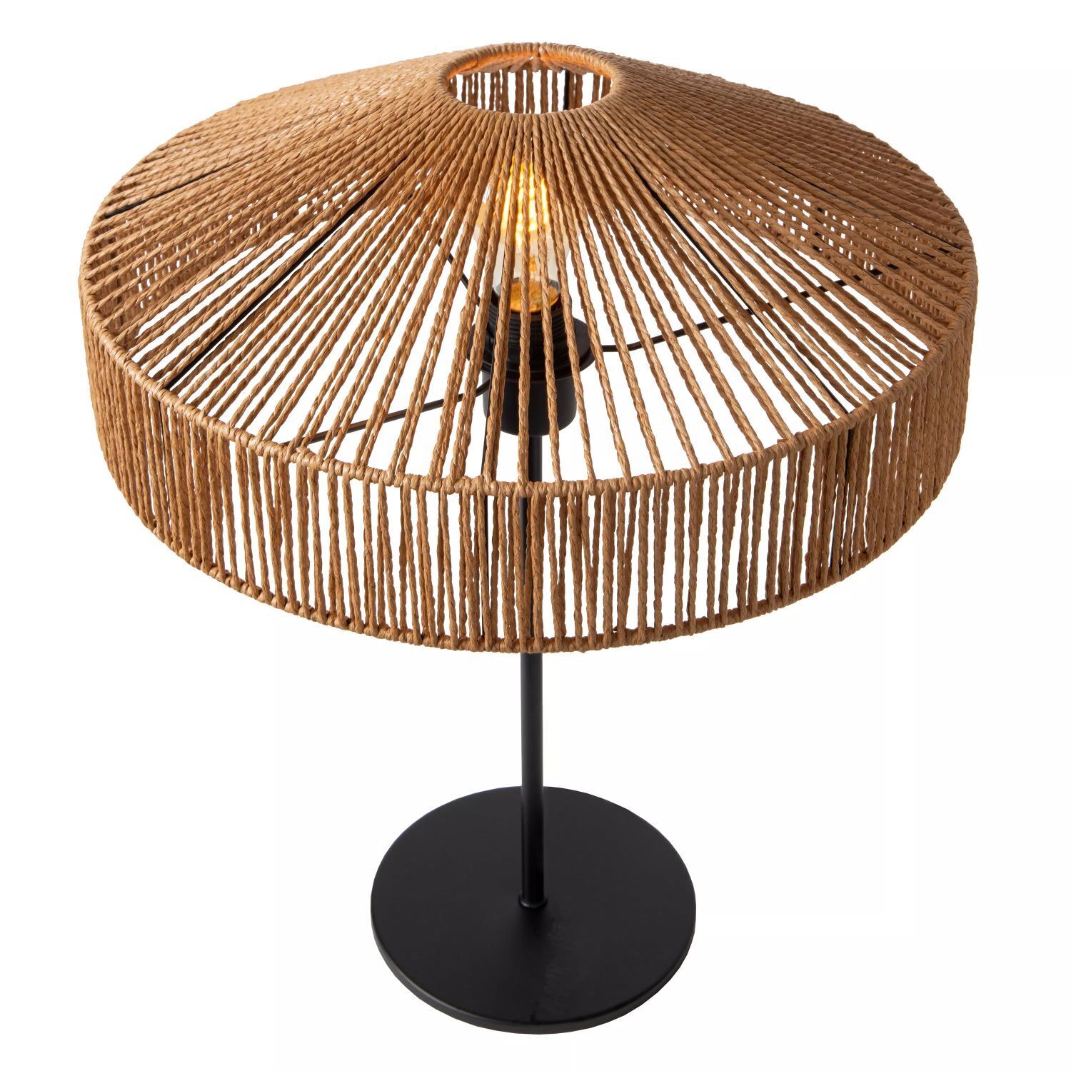 Runde Tischlampe Papier Natur Schwarz E27 50 cm Lampe, Tischlampe, Lampenschirm, Mobiliar