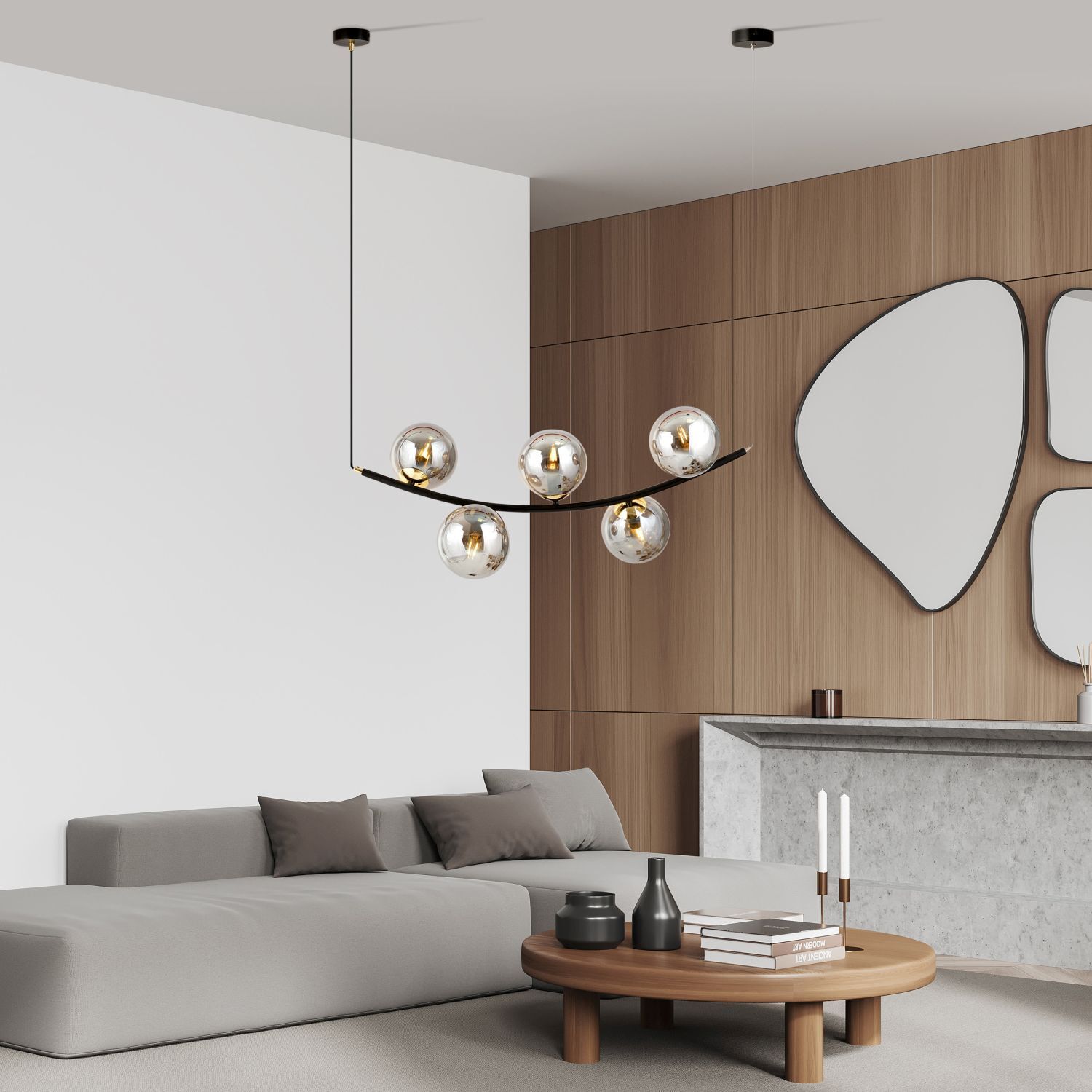 Suspension verre fumé métal L : 80 cm H : max. 1 m 5x E14 Innenarchitektur, Wohnzimmer, Dekoration Ihres Zuhauses, Tabelle, Kerze