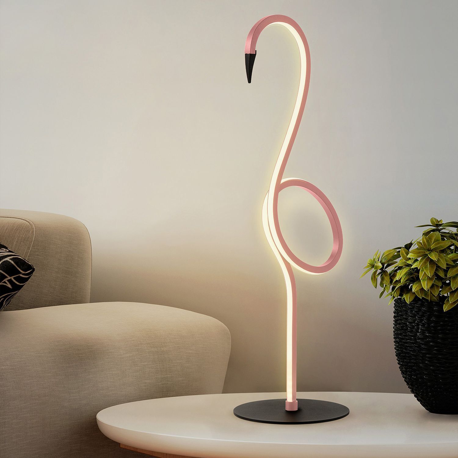 Lampe de table LED Flamingo 3000 K métal hauteur 50 cm rose