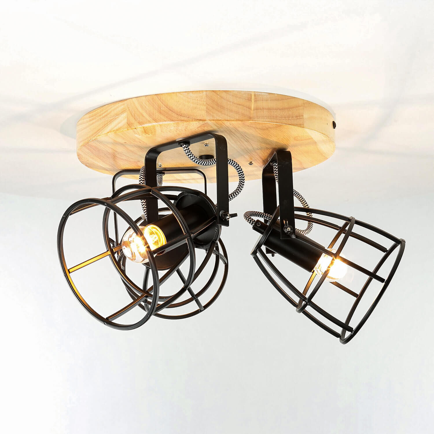 Plafonnier rond Ø 27 cm bois métal 3x E14 Beleuchtung, Leuchte