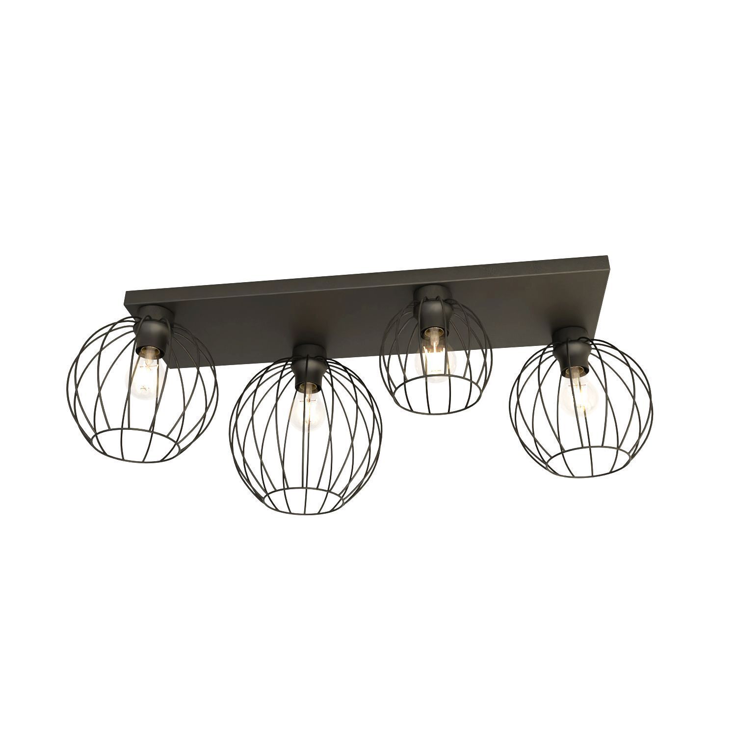 Deckenlampe Retro Schwarz Draht E27 3-flmg 70 cm lang Deckenleuchte, Kugel-Lampenschirm, Metall, schwarz, Vierflammig, Wand- oder Deckenleuchte