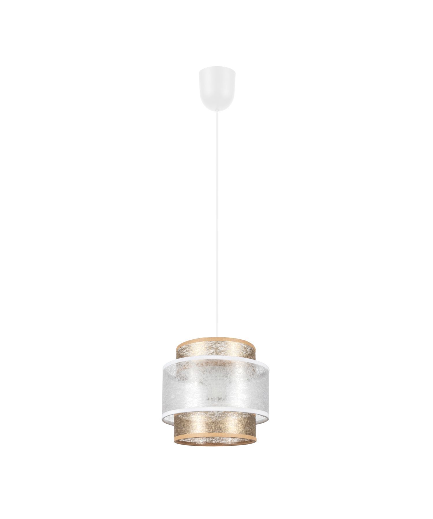 Suspension ronde tissu blanc or Ø20 cm E27 confortable