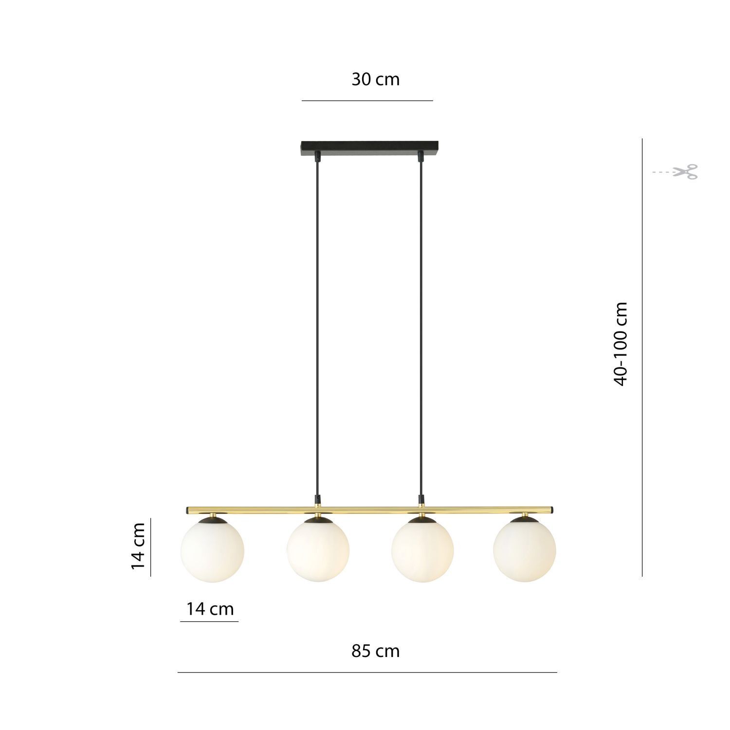 Lampe à suspendre allongée Abat-jour sphérique réglable 4x E14