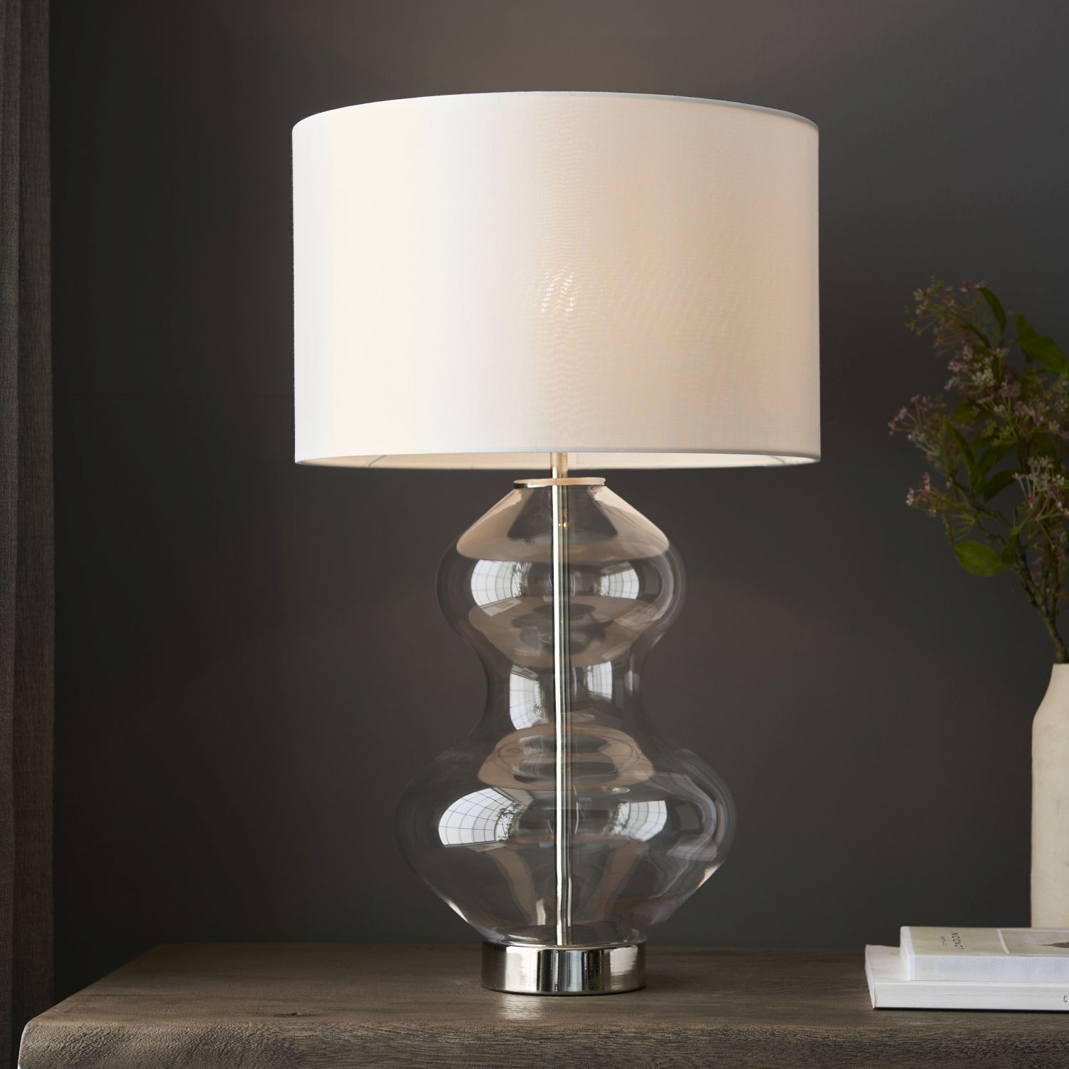 Lampe de table Touch Dimmer 57,8 cm pied en verre E27 blanc laiton