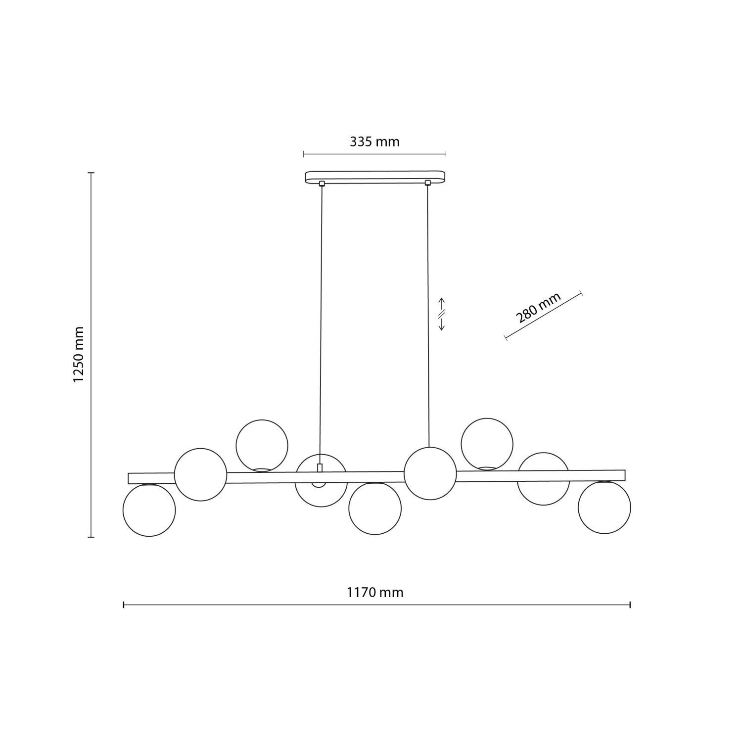 Pendelleuchte Holz zeitlos 117 cm Braun G9 Glas modern Deckenleuchte, Pendellicht, Kaufraumbeleuchtung, Kugelsschirme, Abmessungen1250x1170mm