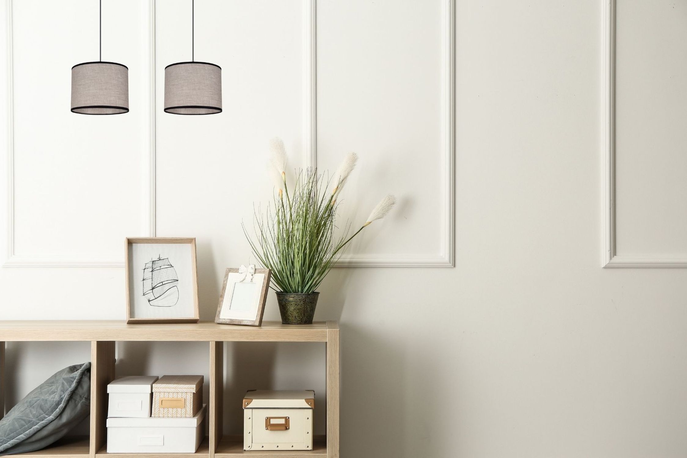 Longue lampe à suspendre Tissu Noir Beige E27 50 cm 2-flmg