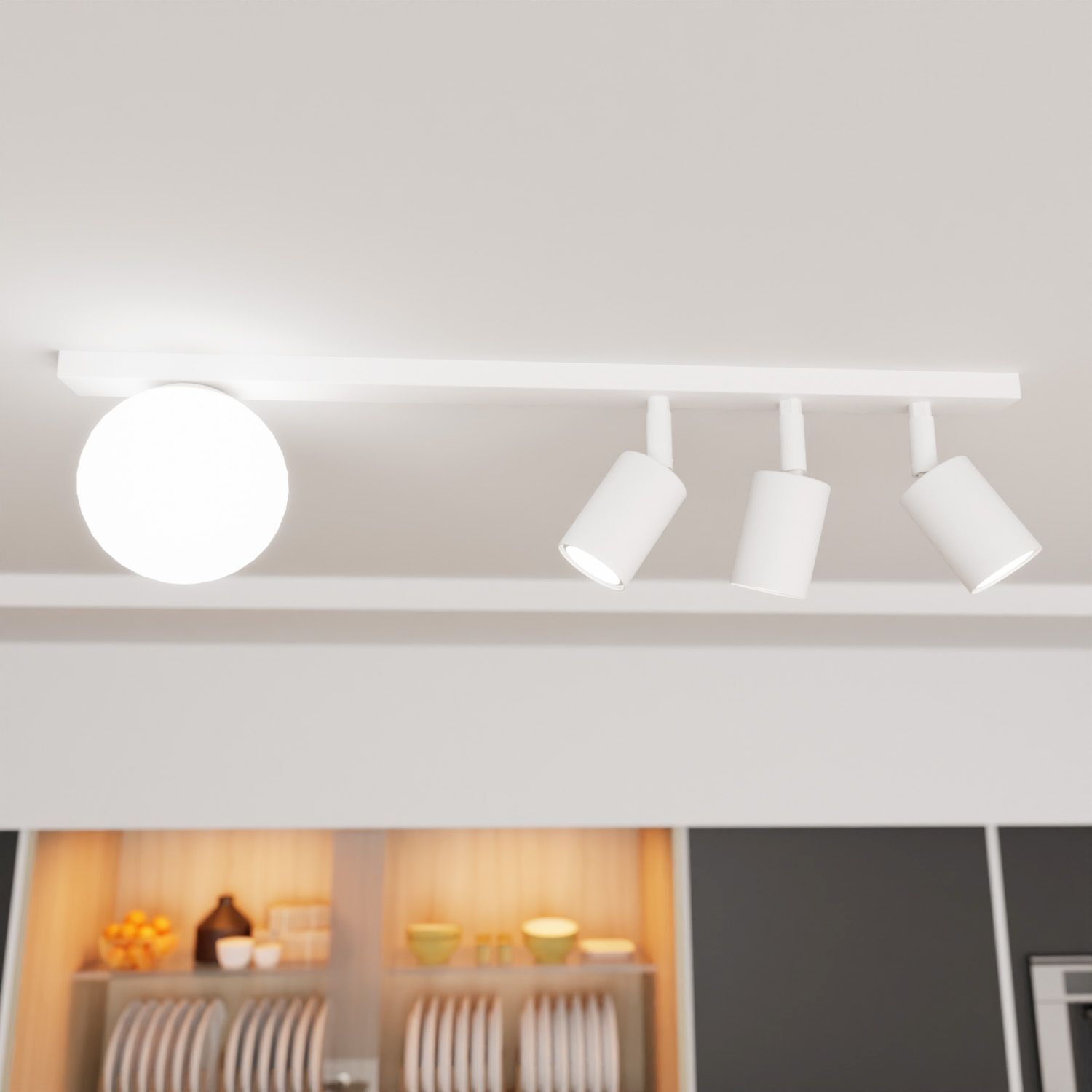 Spot de plafond verre métal 70 cm de long blanc 3x GU10 + E14 Deckenleuchte, Beleuchtung, Leuchte
