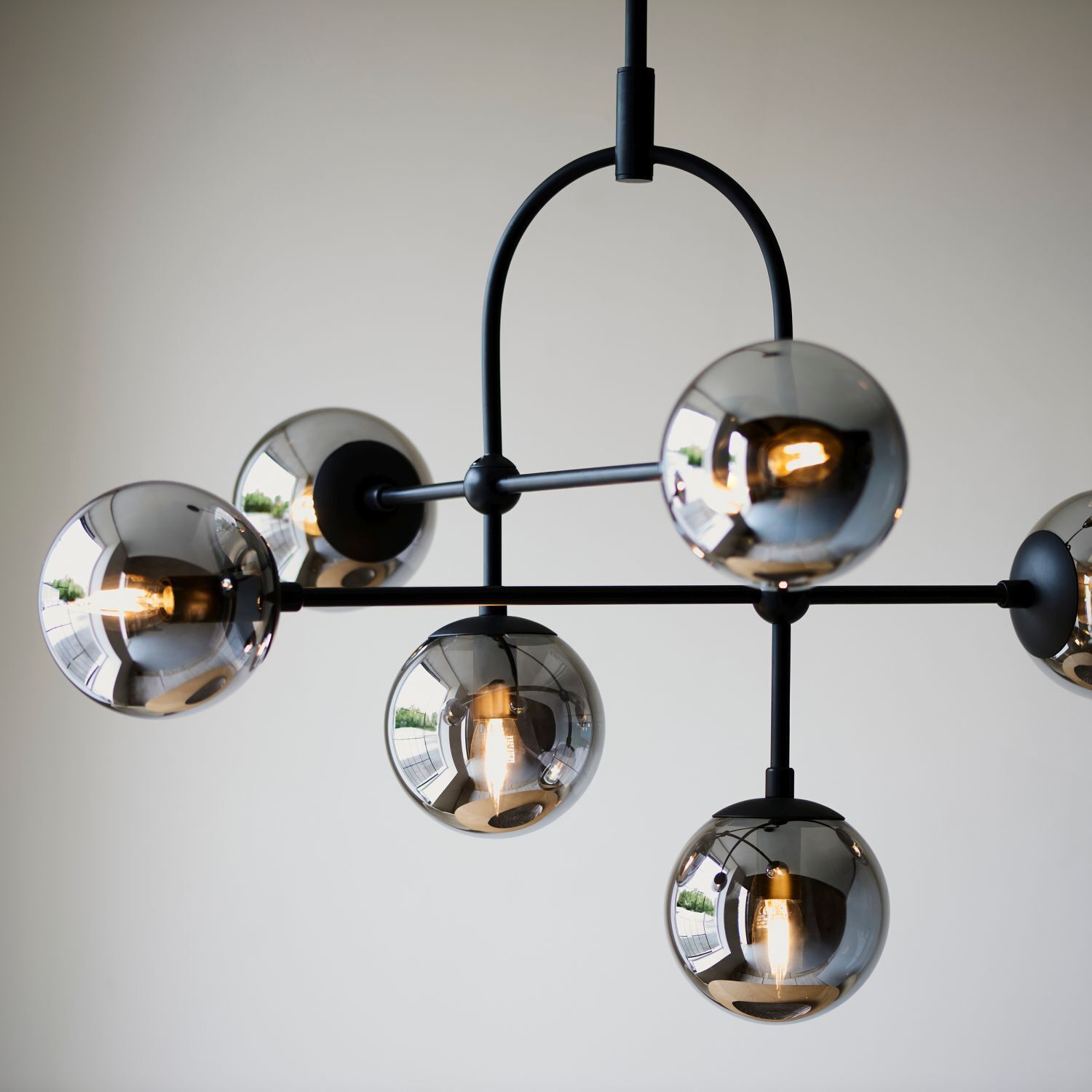 Lampe de plafonnier verre fumé métal sphère abat-jour L : 86 cm 6x E14