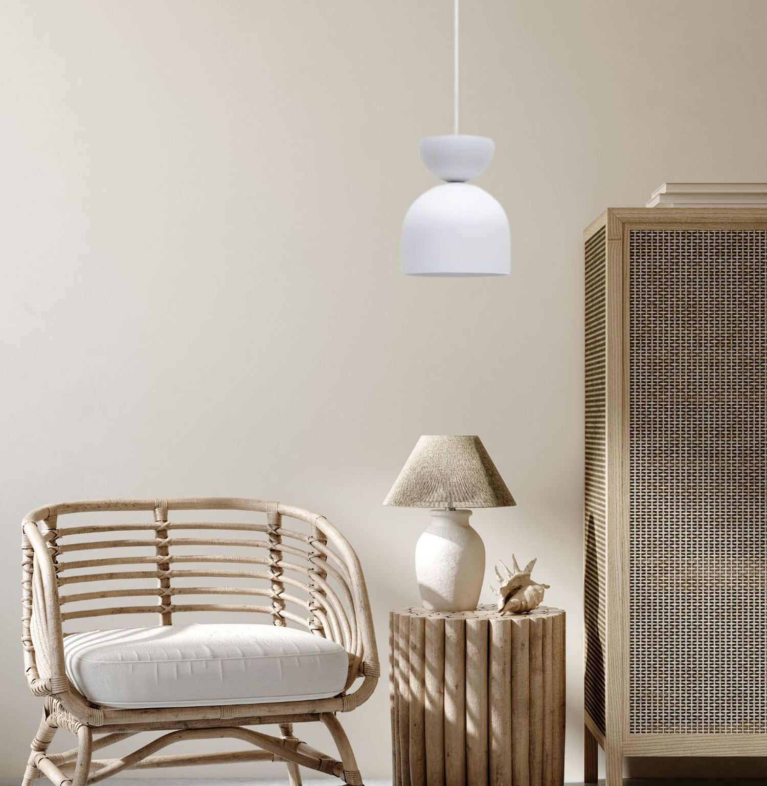 Suspension blanche métal E27 Minimaliste Ø17 cm