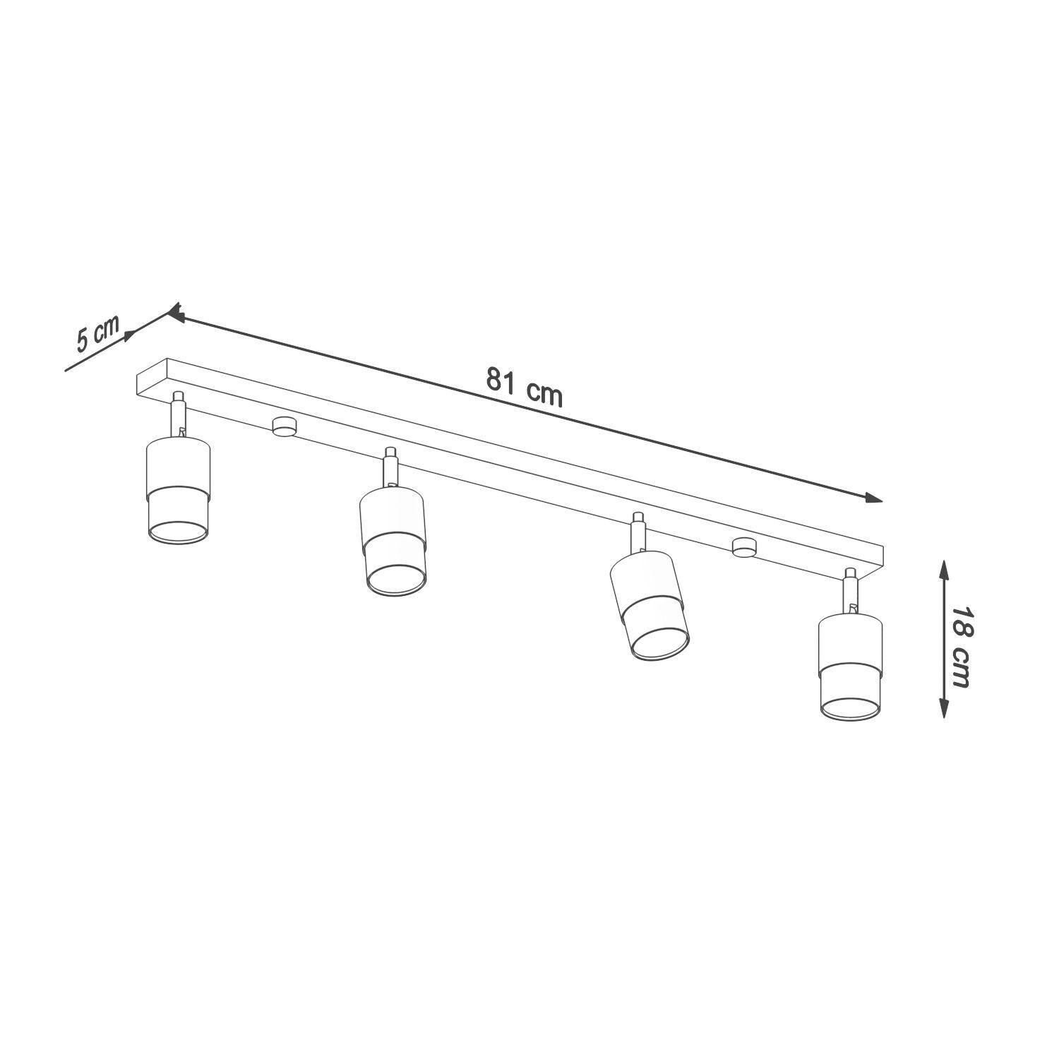Spot projecteur 4 flammes allongé 81 cm noir or GU10