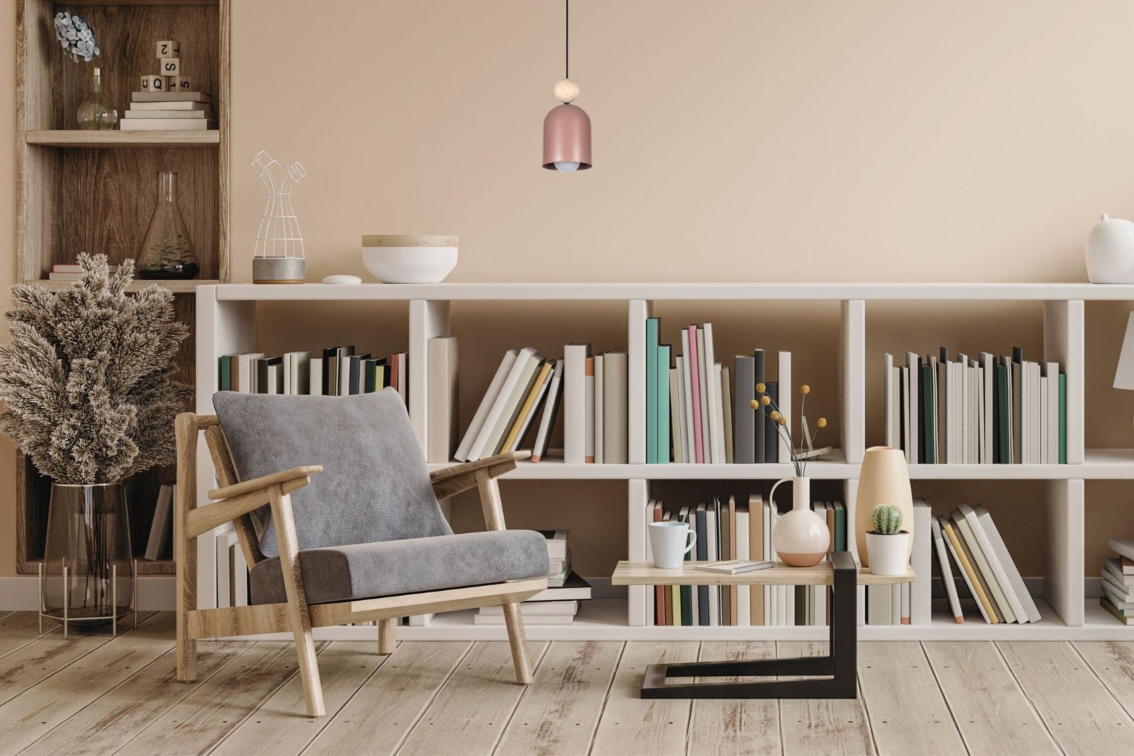 Accueillante lampe suspendue Rose Métal Bois E27 Ø11 cm Moebel, Bücherschrank, Pflanze, Lampe, Stuhl