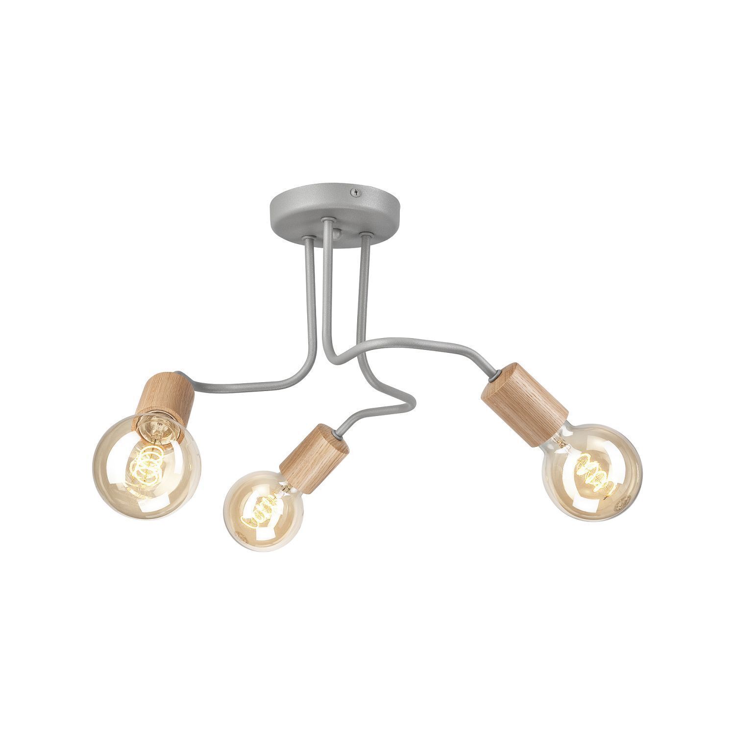 Plafonnier métal bois L : 40 cm Gris 3 feux E27 Rétro