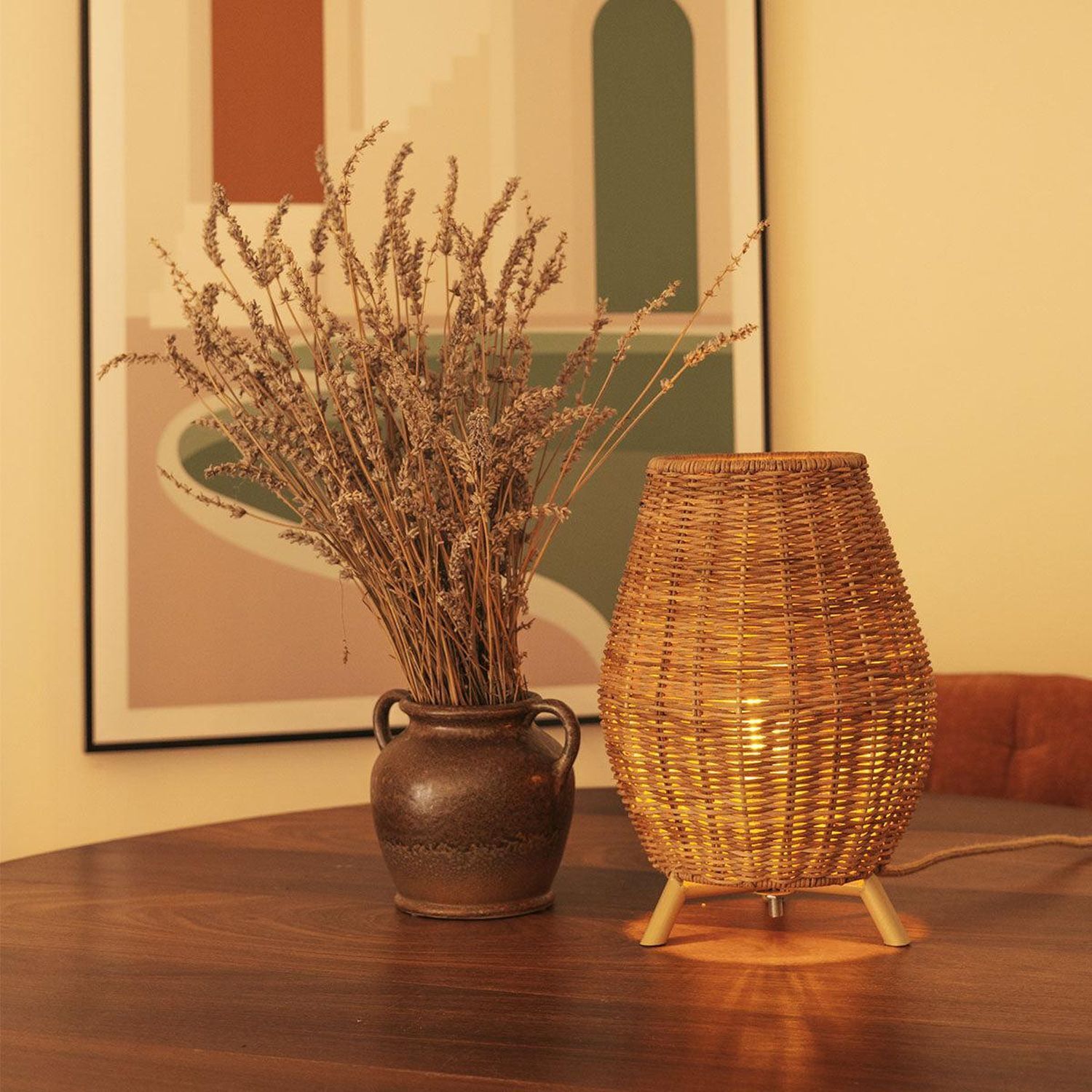 Lampe de table en rotin H : 32,5 cm Trépied naturel E27 FULDE Lampe, Pflanze, Kunst, Kunsthandwerk, Innenarchitektur