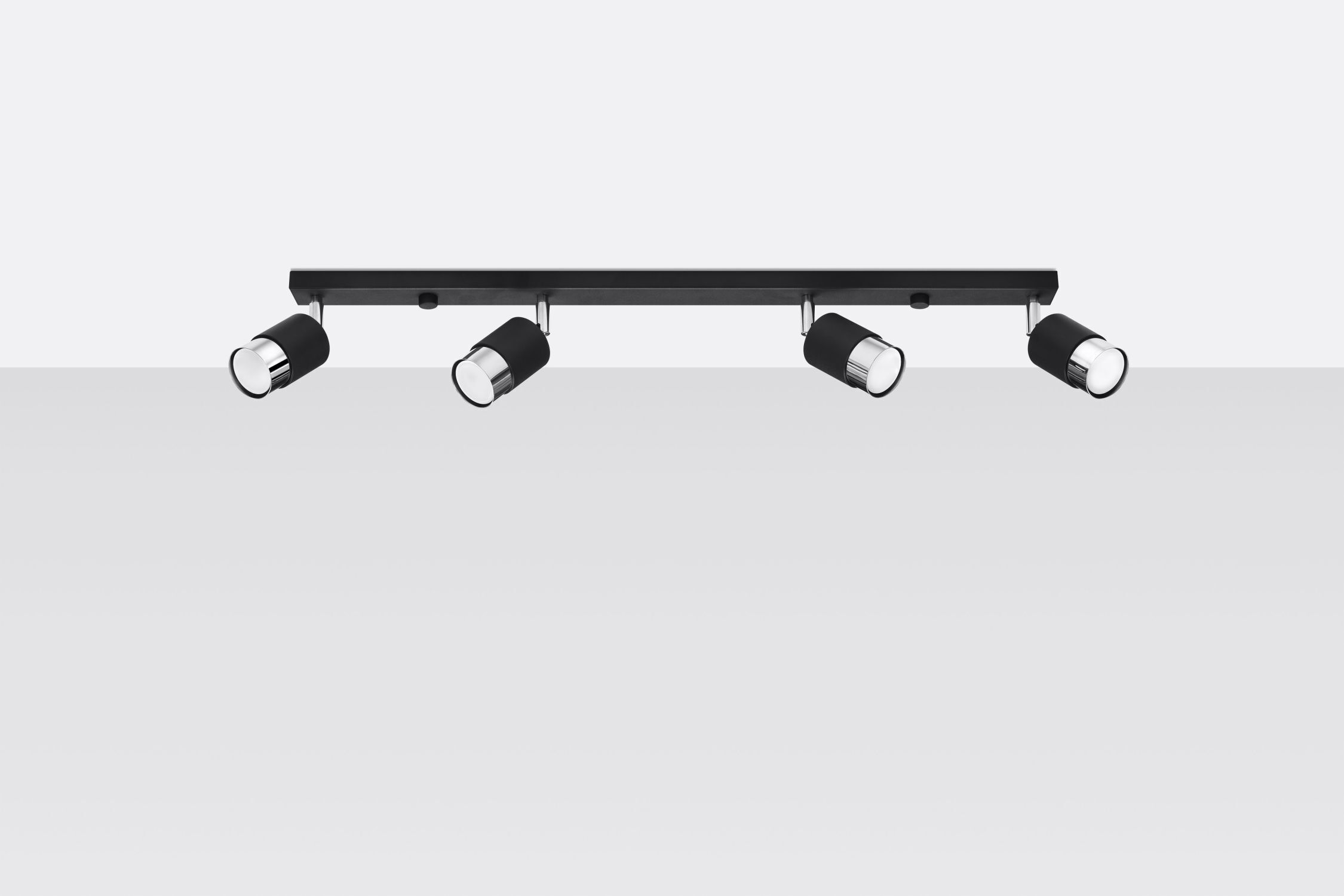 Projecteur de plafond noir chromé 81 cm de long, étroit, 4 flammes