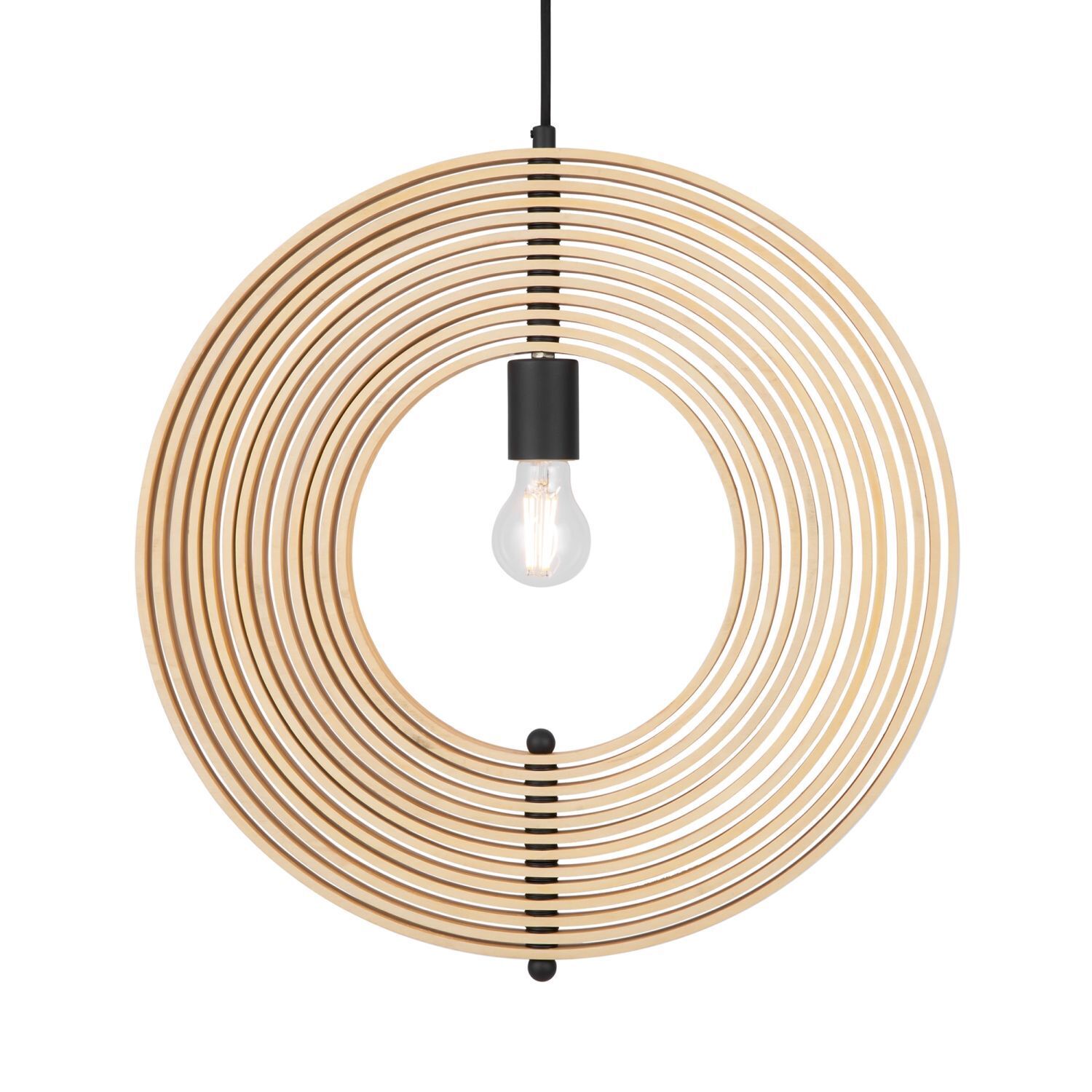 Suspension métal bois ronde D : 43 cm Noir Beige Spule, Spirale, Kronleuchter, Lampe