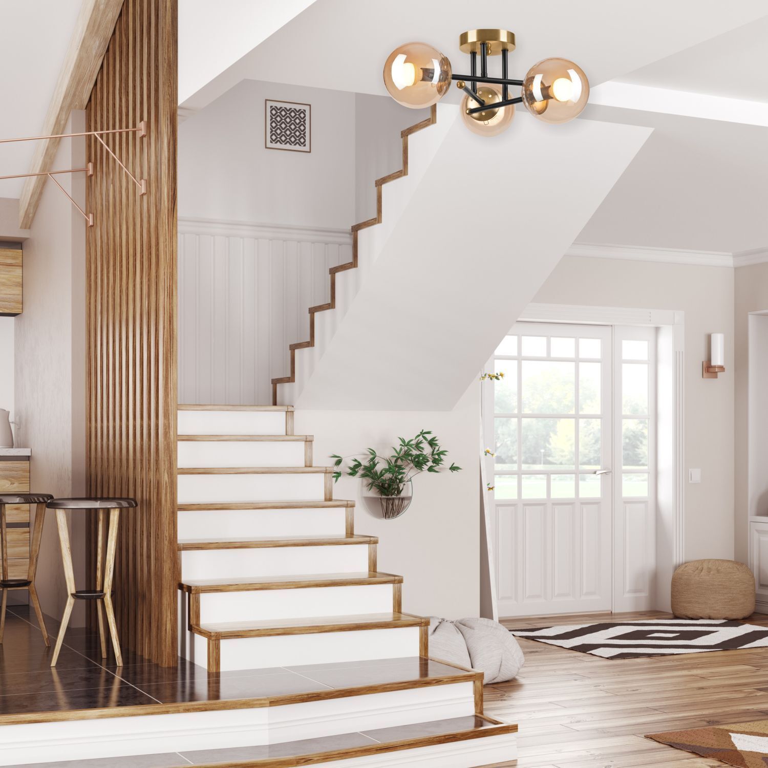 Plafonnier pauvre en or verre métal 3-flamme Foyer, Drinnen, Stuhl, Mobiliar, Innenarchitektur