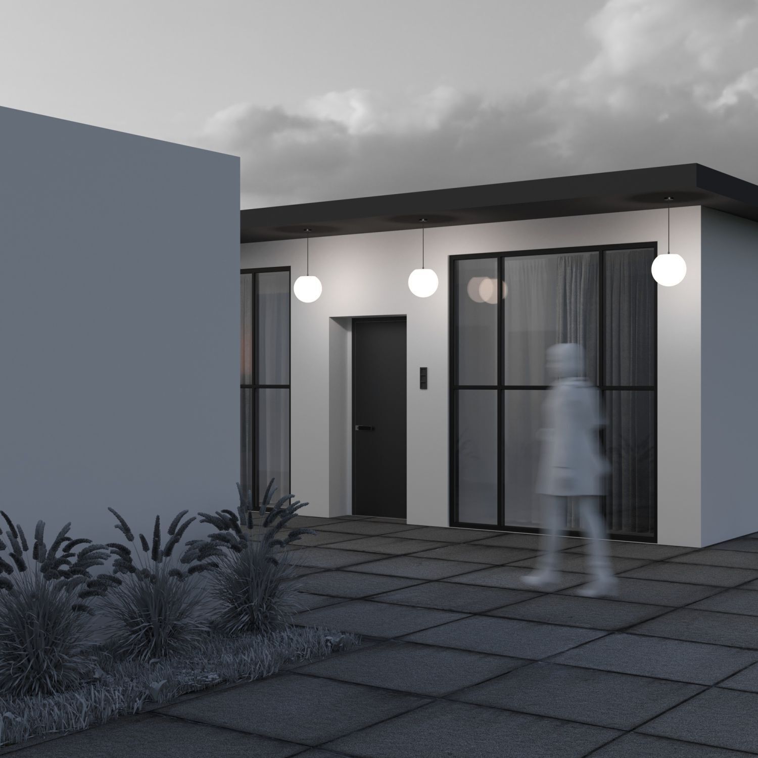 Lampe d'extérieur ronde Ø 30 cm H : max. 150 cm IP54 Gris Blanc Tür, Person, Lampe