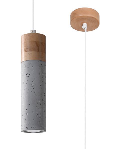 Suspension Béton Bois Ø 7 cm étroit Gris GU10