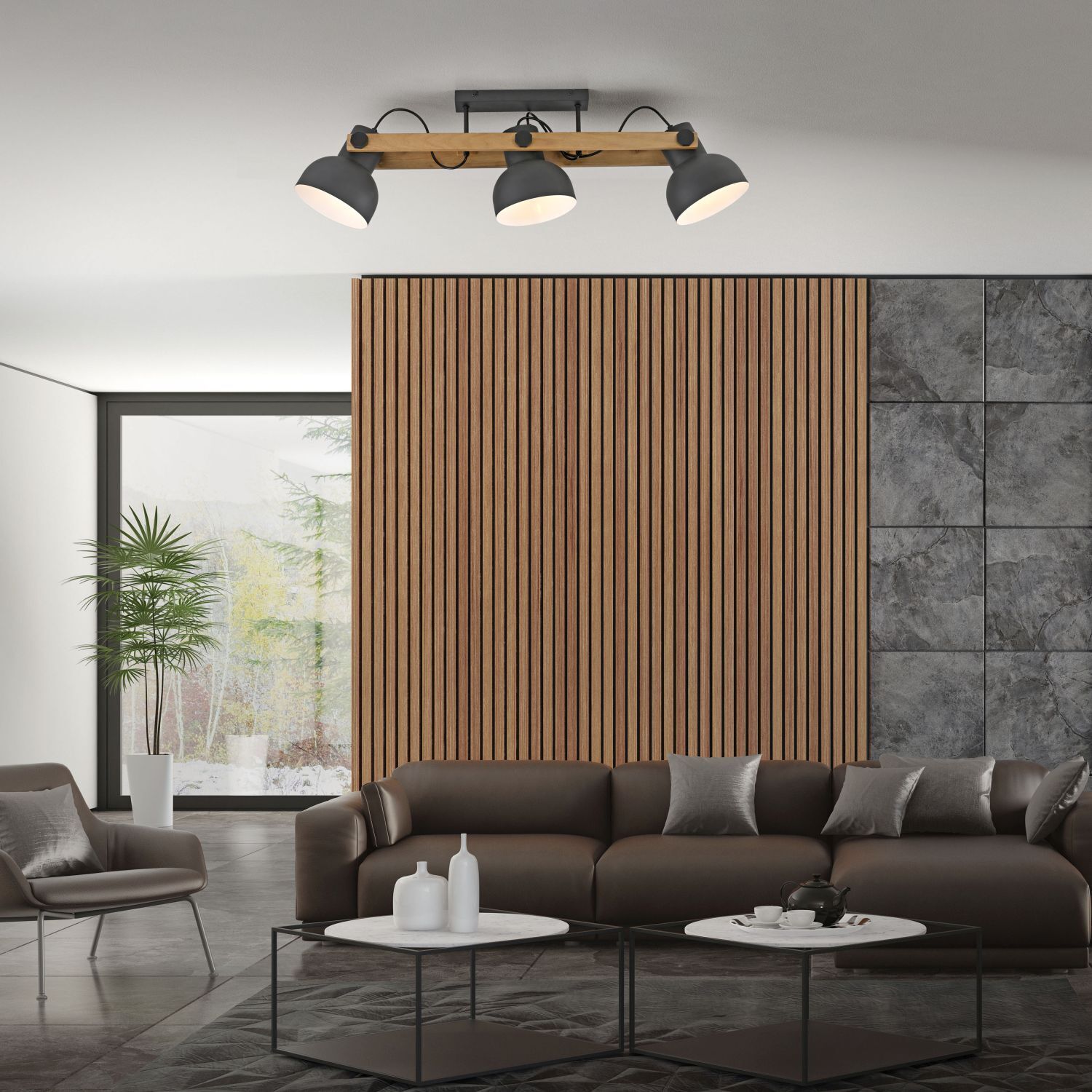 Plafonnier bois métal E27 96 cm 3-flamme flexible