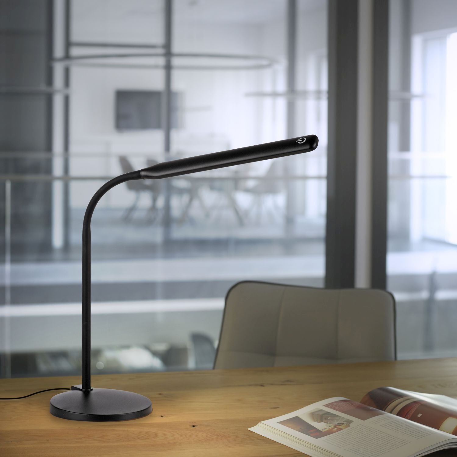 Lampe de bureau LED noire Touch 64 cm 6 W flexible