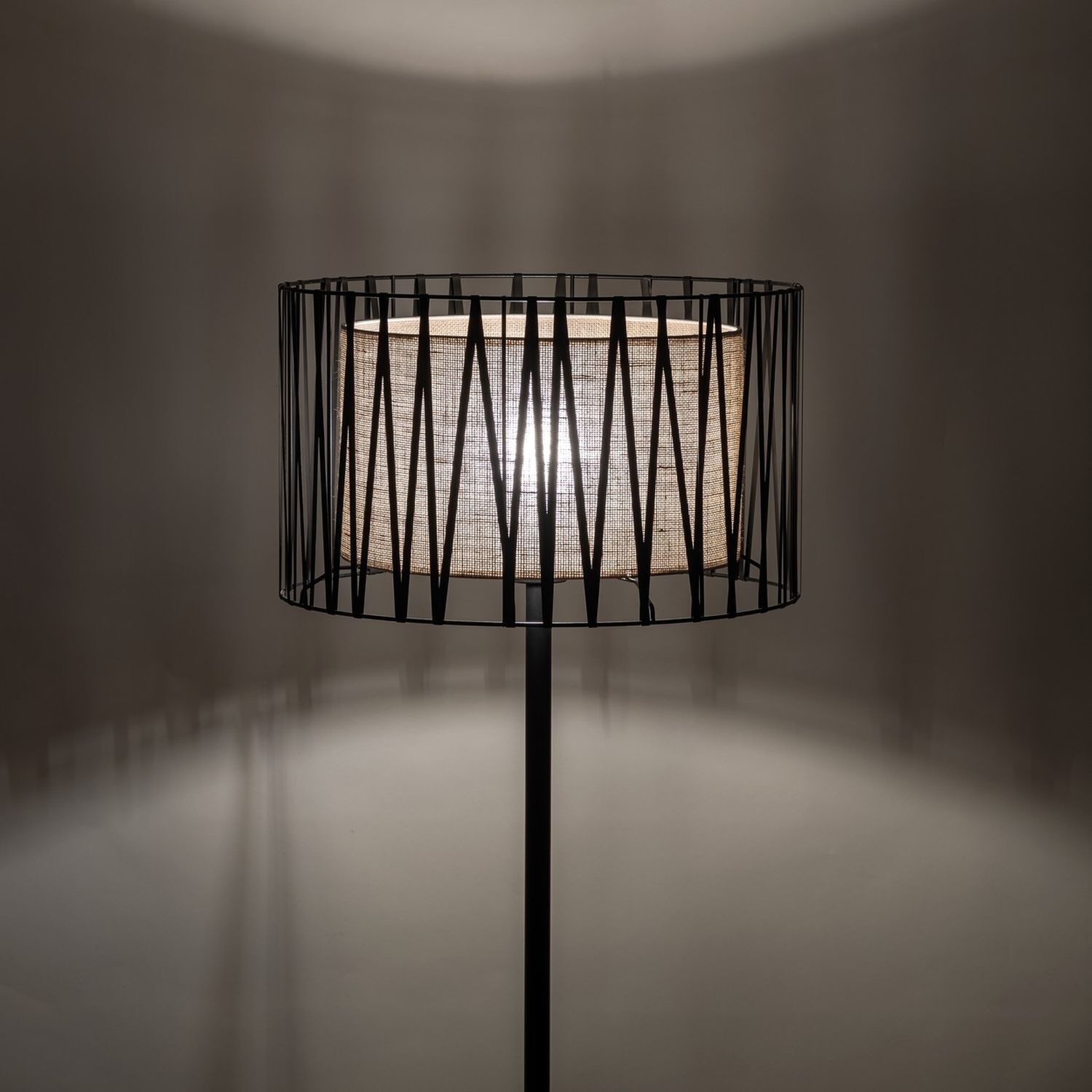 Lampadaire 158 cm Métal Jute Noir Marron E27 Moderne Lampe, Lampenschirm