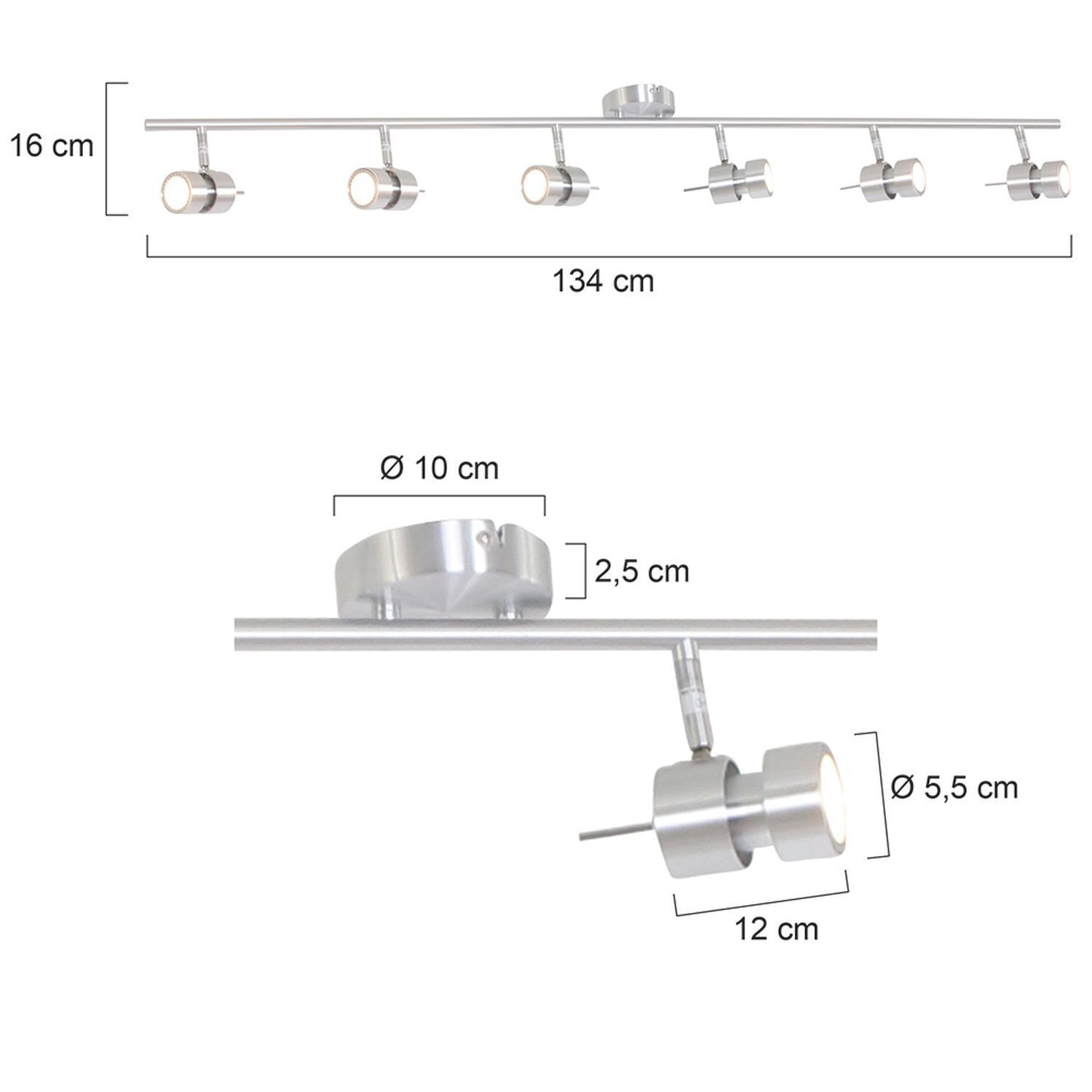 Spot de plafond mobile en métal 134 cm incl. GU10 6-flmg