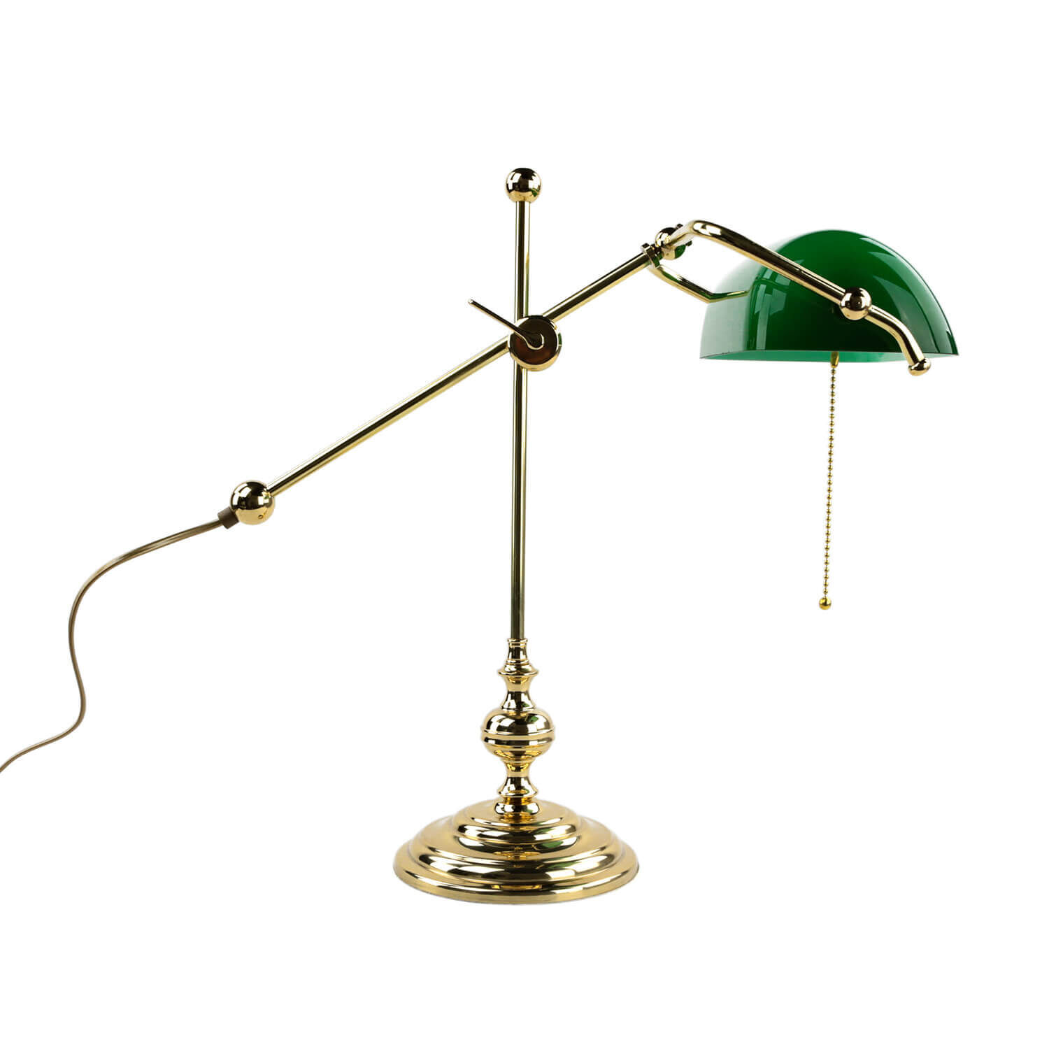 Lampe de banquier vert en laiton véritable poli